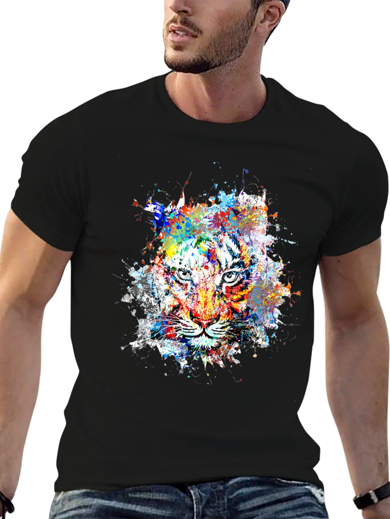 Abstract Tiger Graphic Mens Black T-Shirt