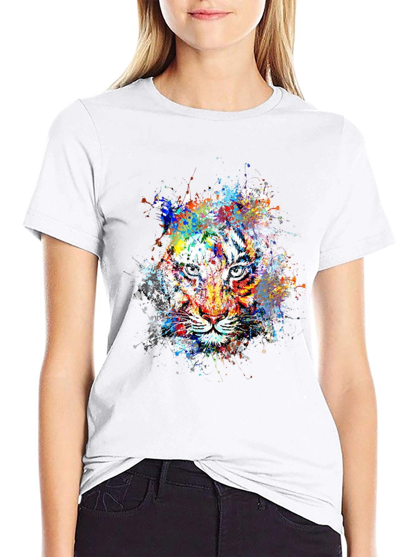 Abstract Tiger Graphic Mens Black T-Shirt