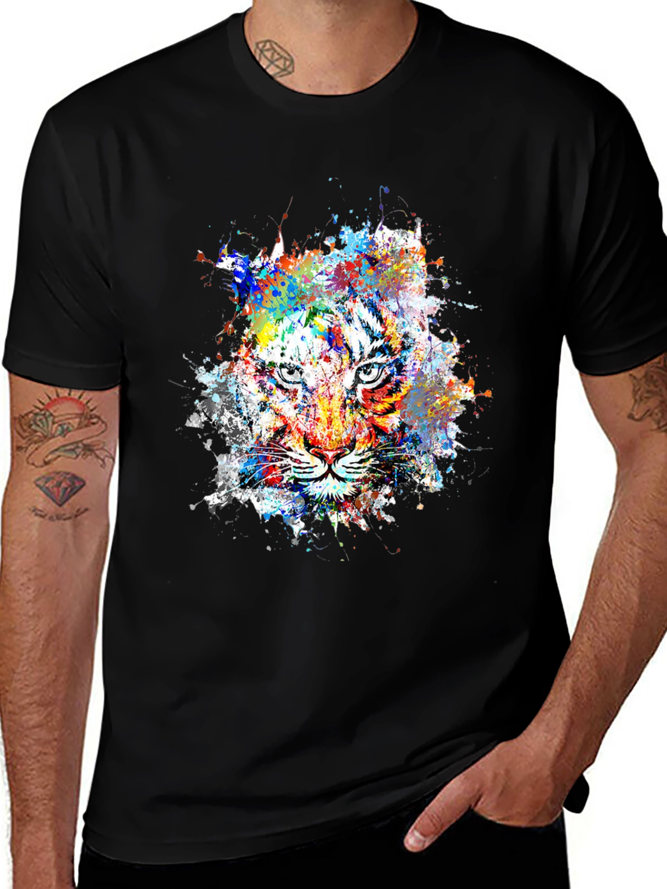 Abstract Tiger Graphic Mens Black T-Shirt