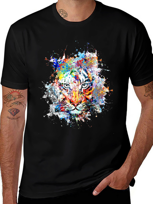 Abstract Tiger Graphic Mens Black T-Shirt