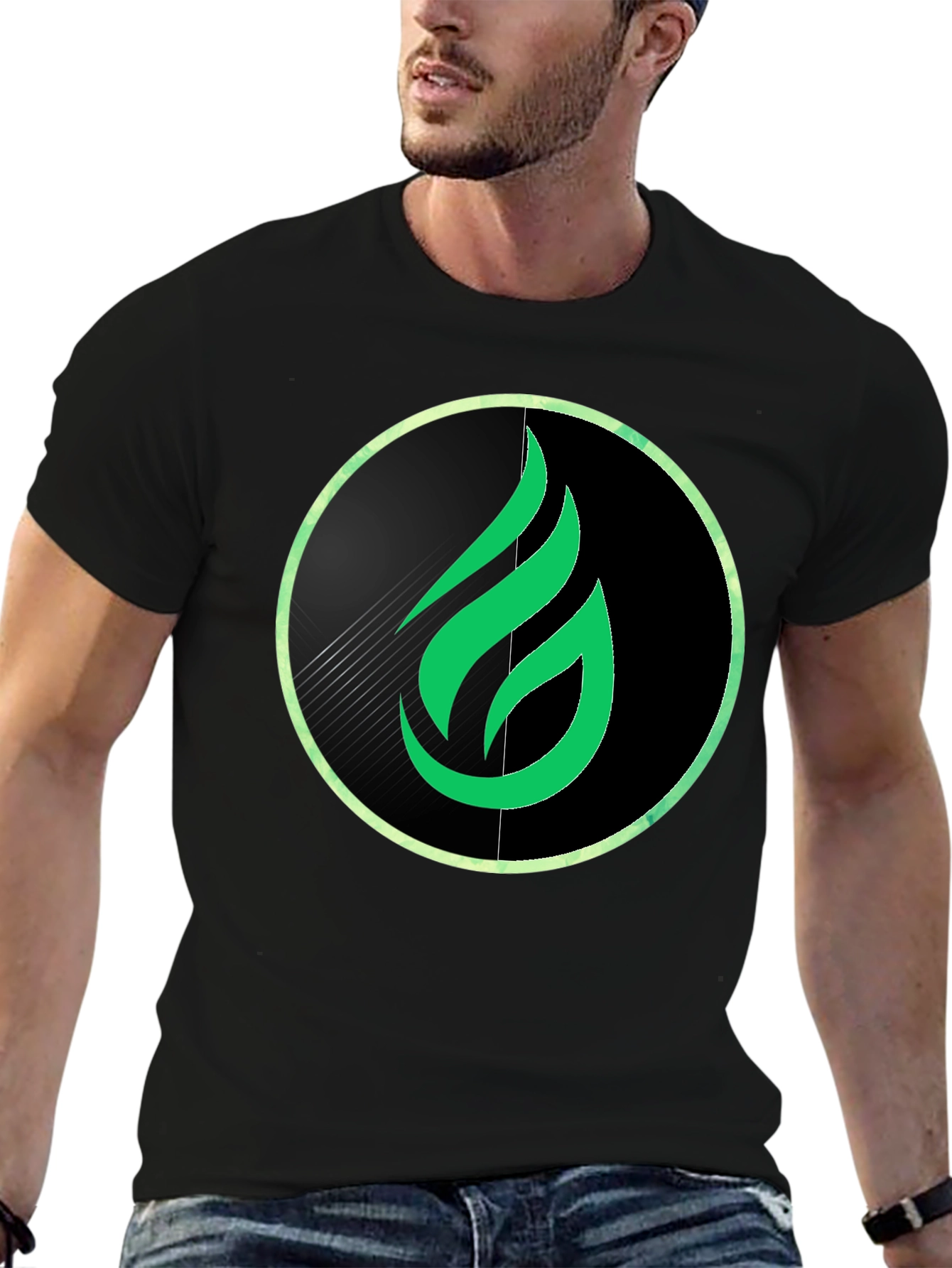 Green Flame Graphic Black Tee