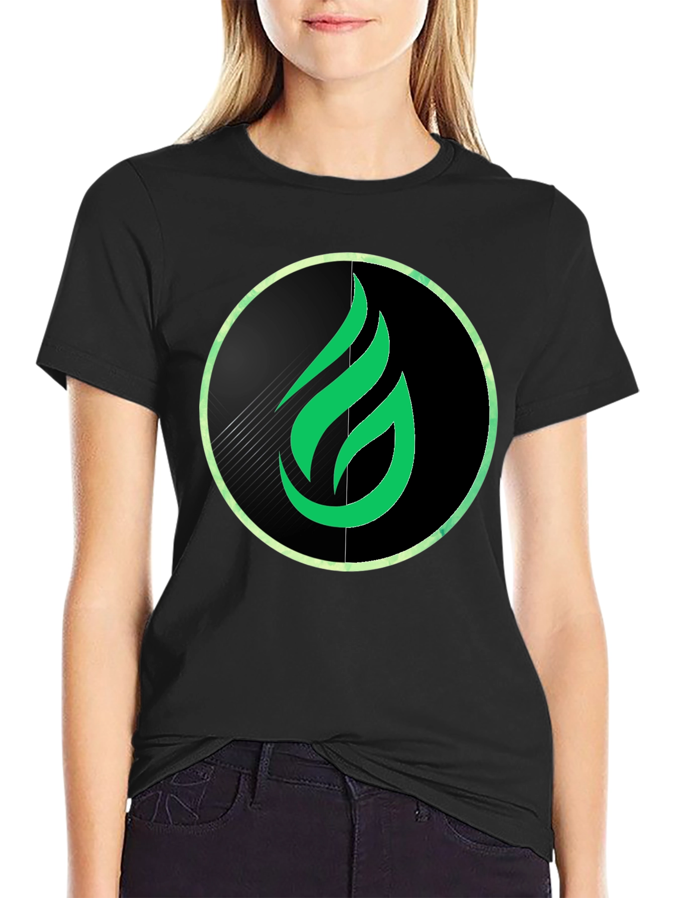 Green Flame Graphic Black Tee