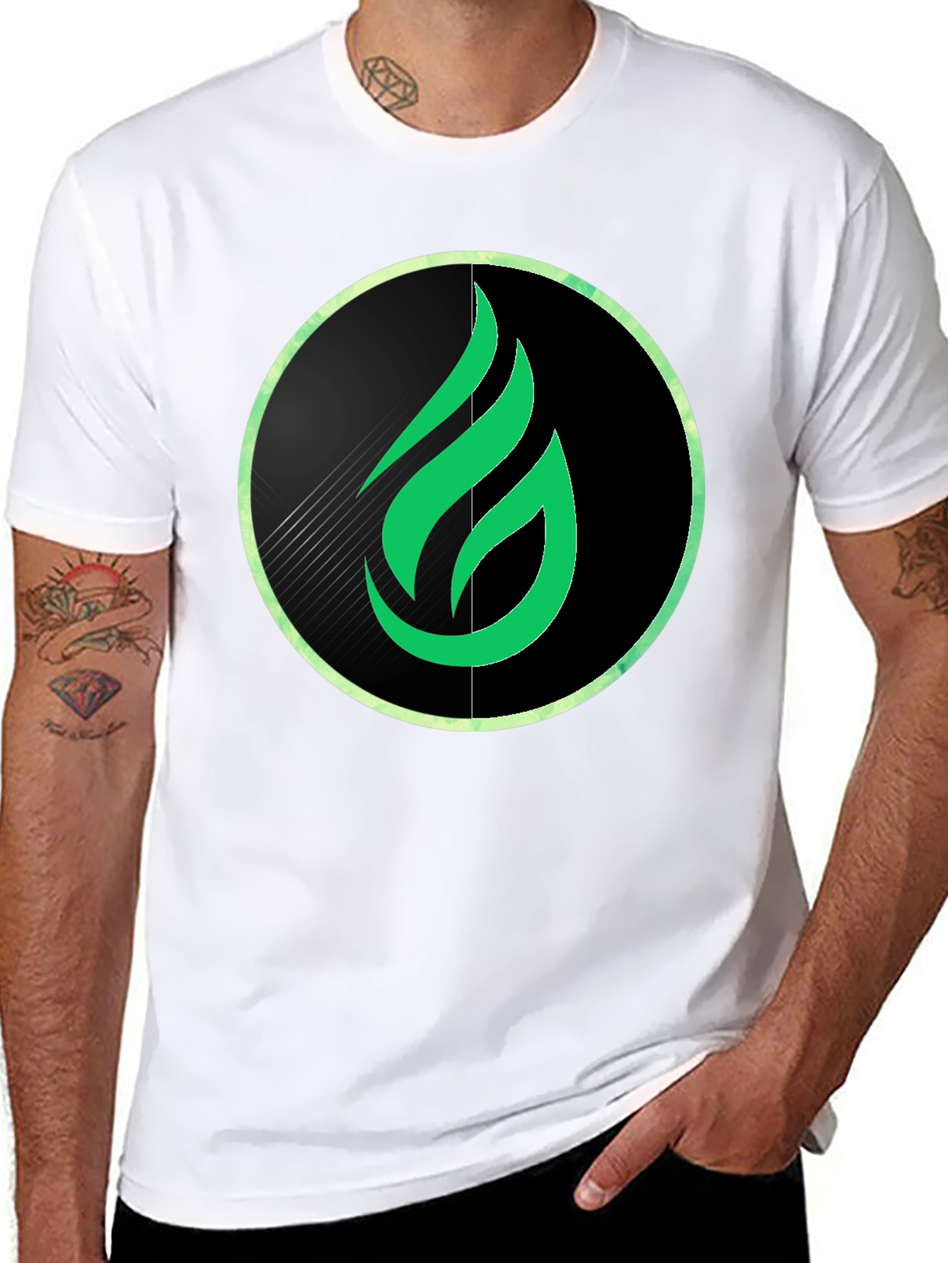 Green Flame Graphic Black Tee