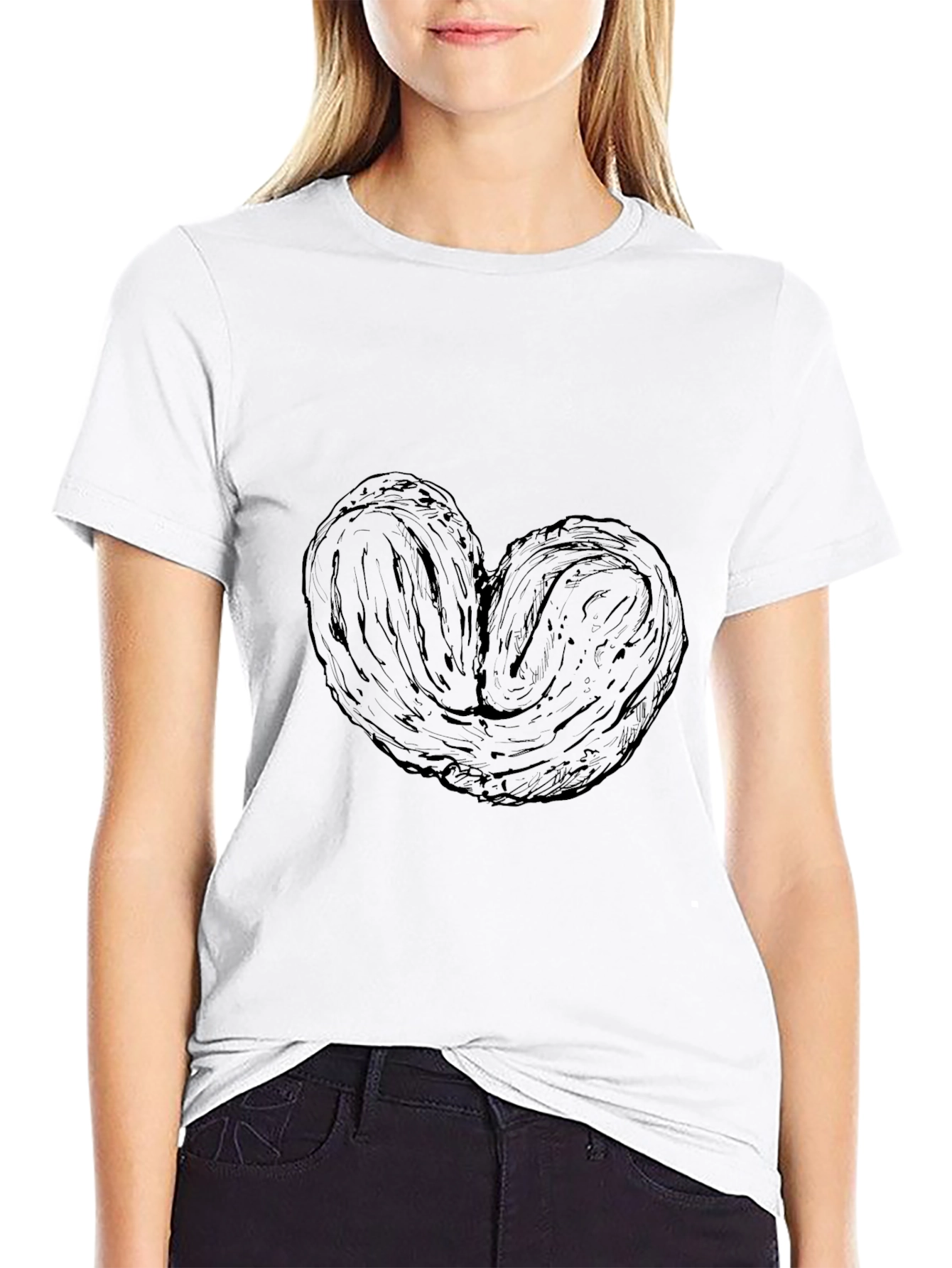 Heart-Shaped Palmier Pastry Graphic Tee - Black