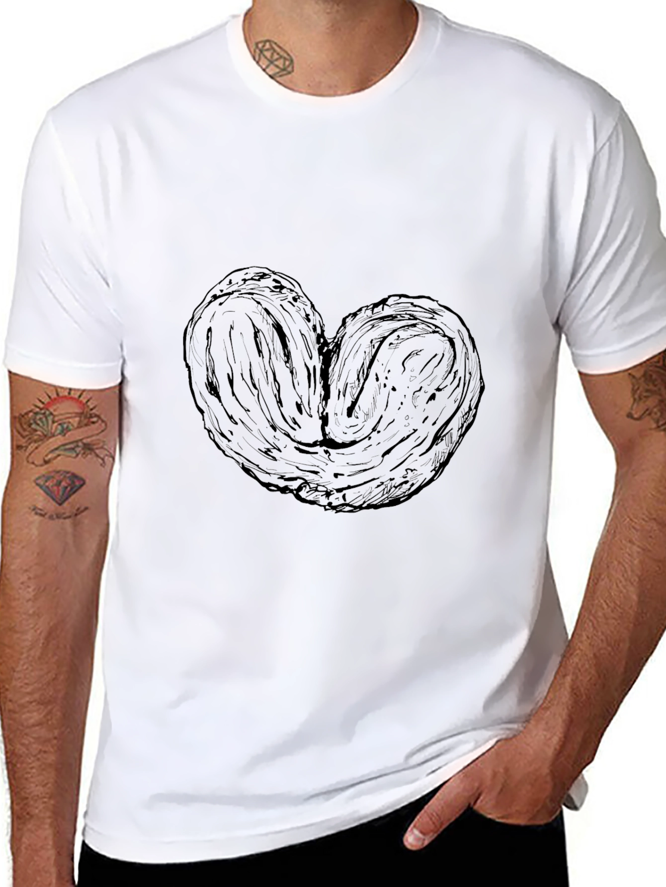 Heart-Shaped Palmier Pastry Graphic Tee - Black