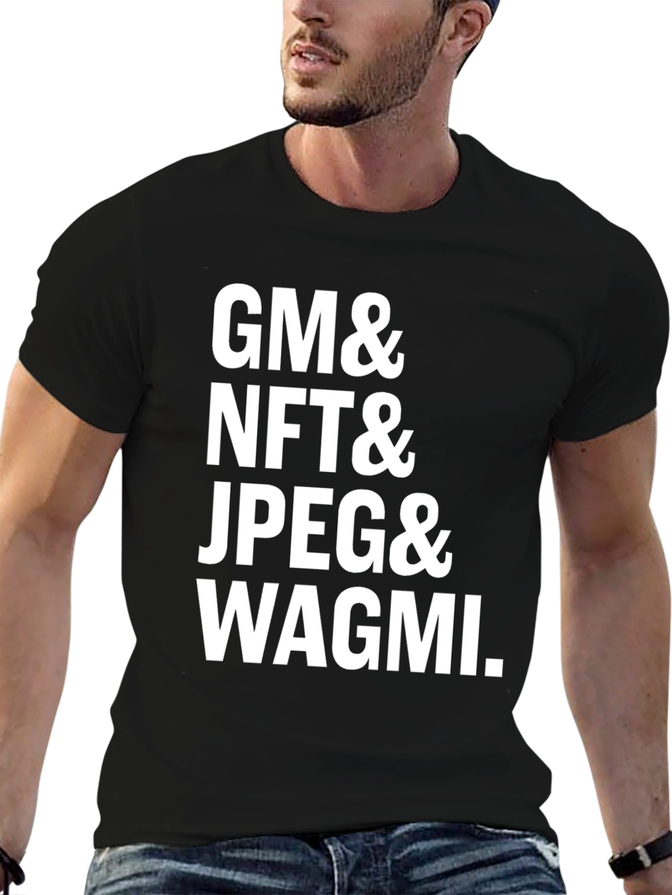 GM NFT JPEG WAGMI Black Graphic Tee