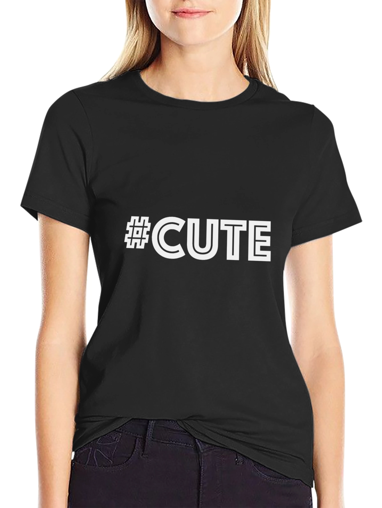 #CUTE Graphic Black T-Shirt - Trendy Casual Wear