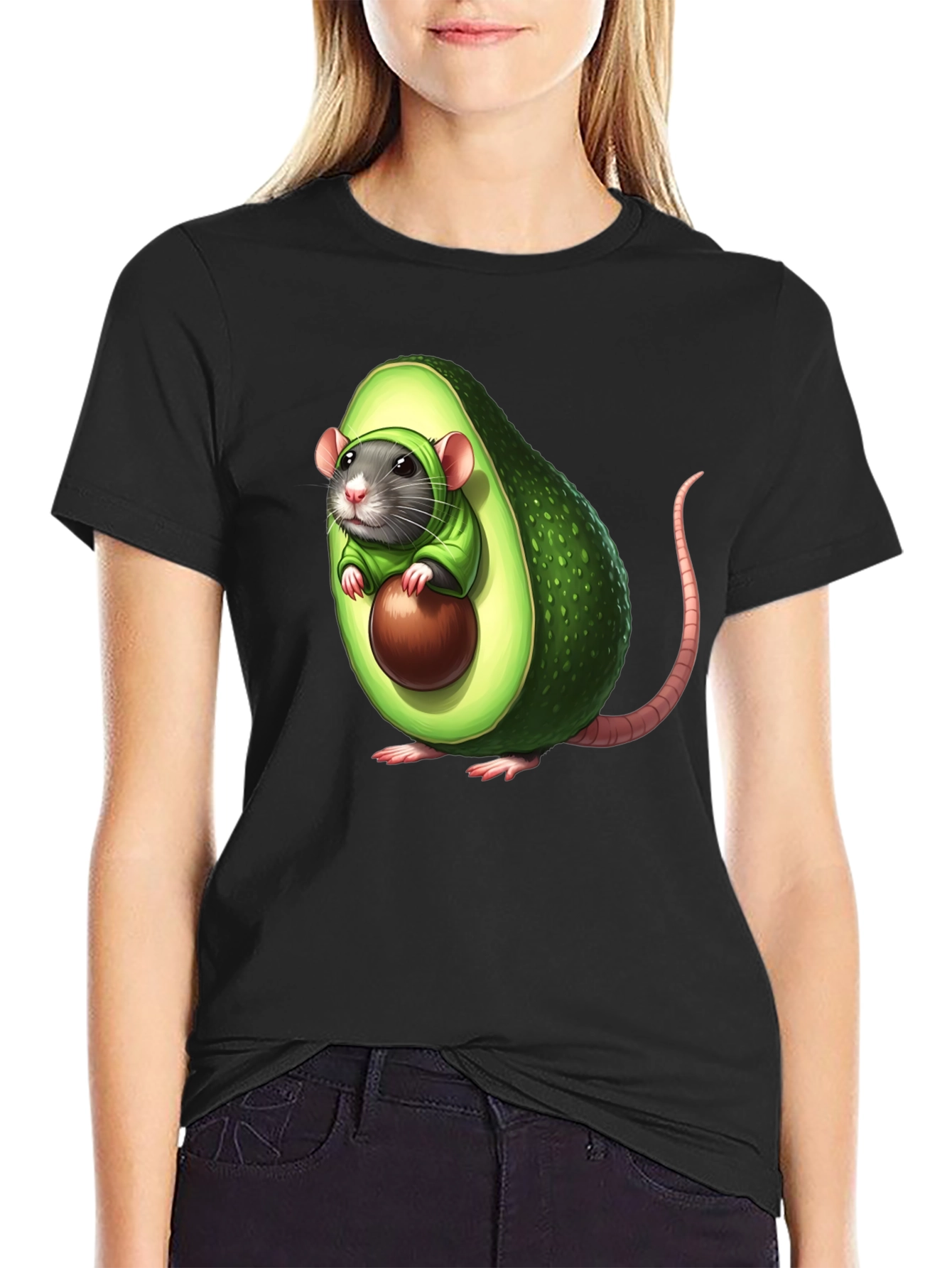 Avocado Rat Graphic T-Shirt - Unique Cartoon Tee