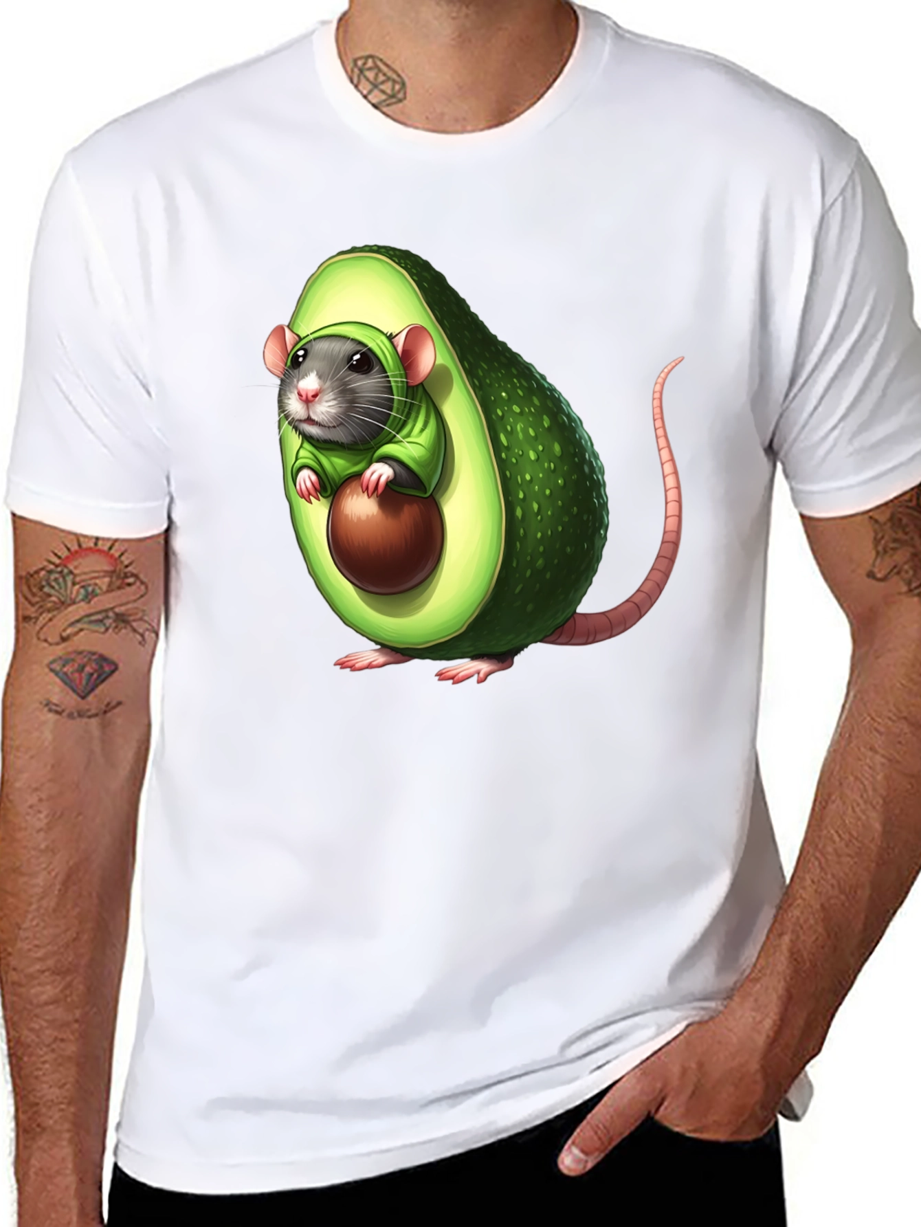 Avocado Rat Graphic T-Shirt - Unique Cartoon Tee