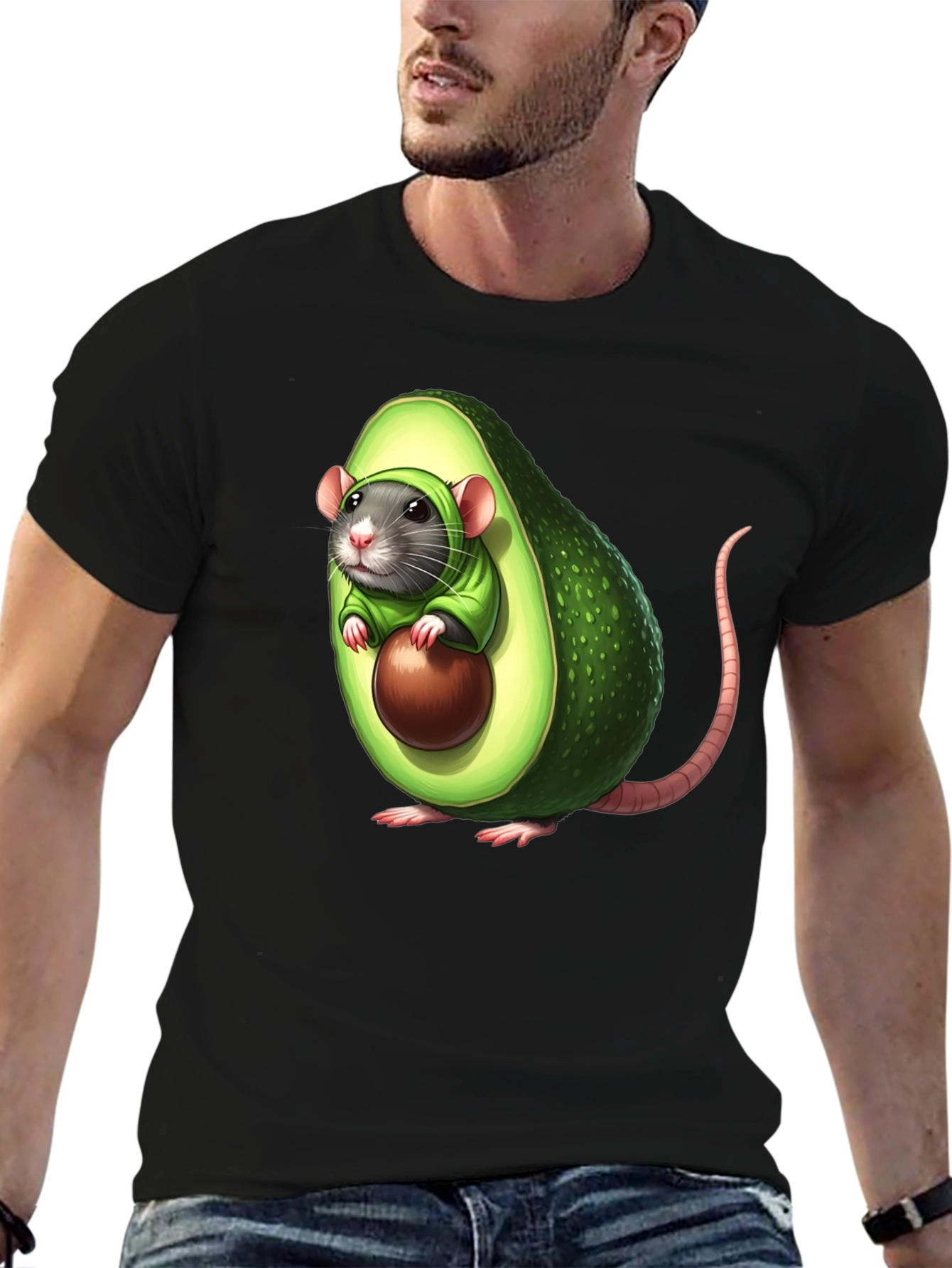 Avocado Rat Graphic T-Shirt - Unique Cartoon Tee