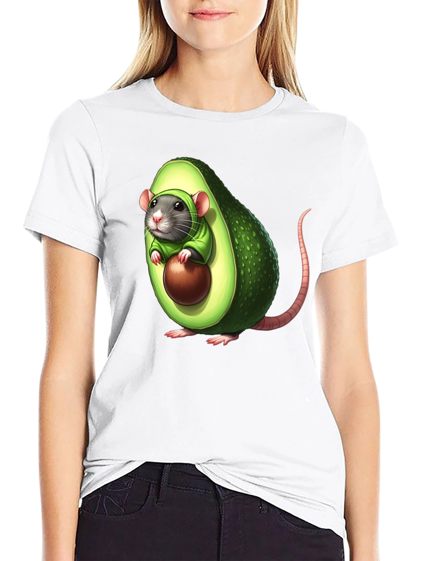 Avocado Rat Graphic T-Shirt - Unique Cartoon Tee