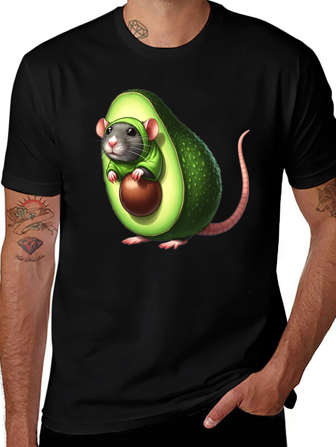 Avocado Rat Graphic T-Shirt - Unique Cartoon Tee