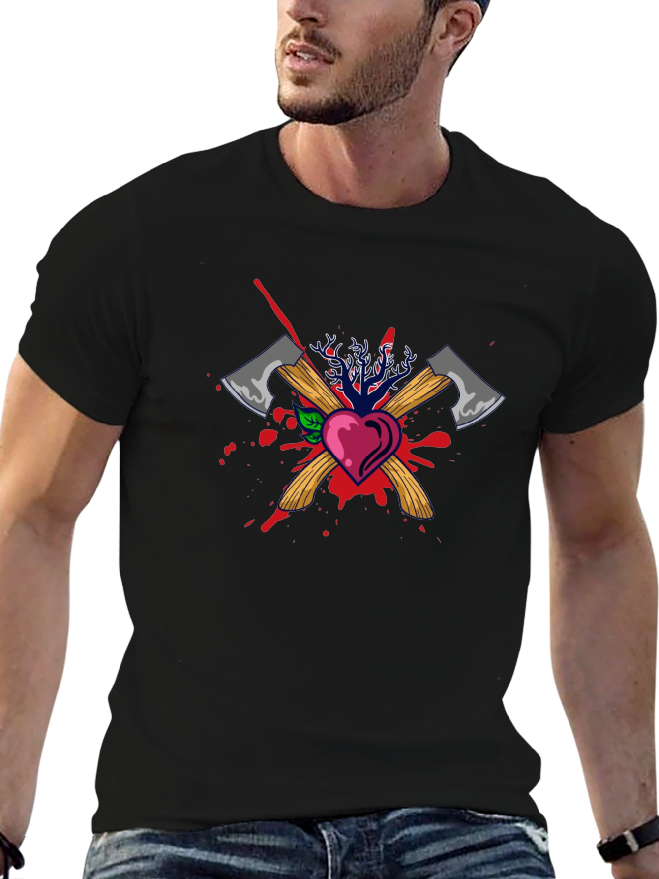 Heart Axe Graphic Black Tee