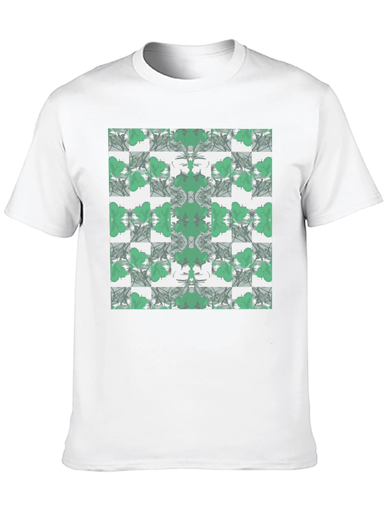 Abstract Green Floral Pattern Black T-Shirt
