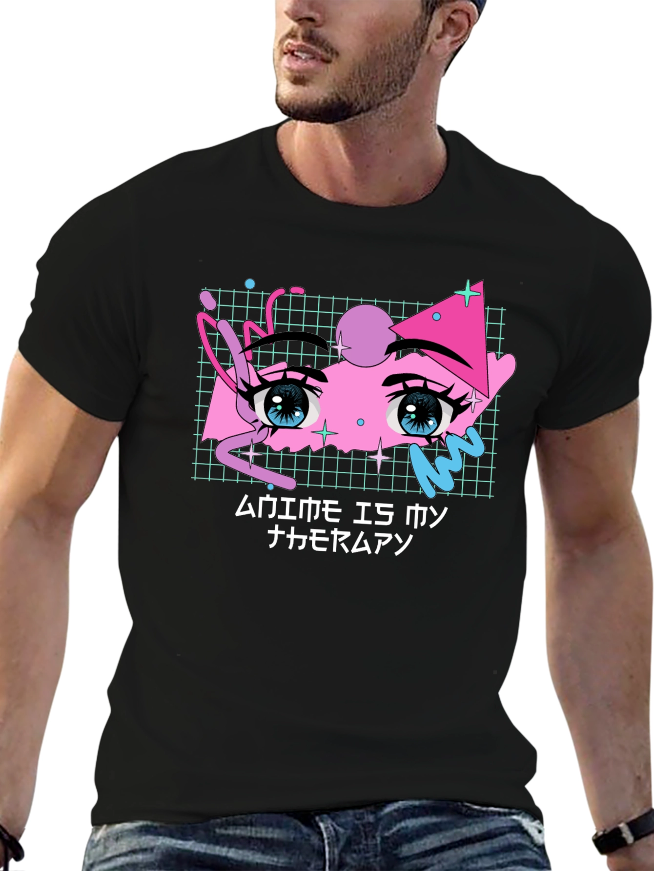 Anime Eyes Graphic Black T-Shirt