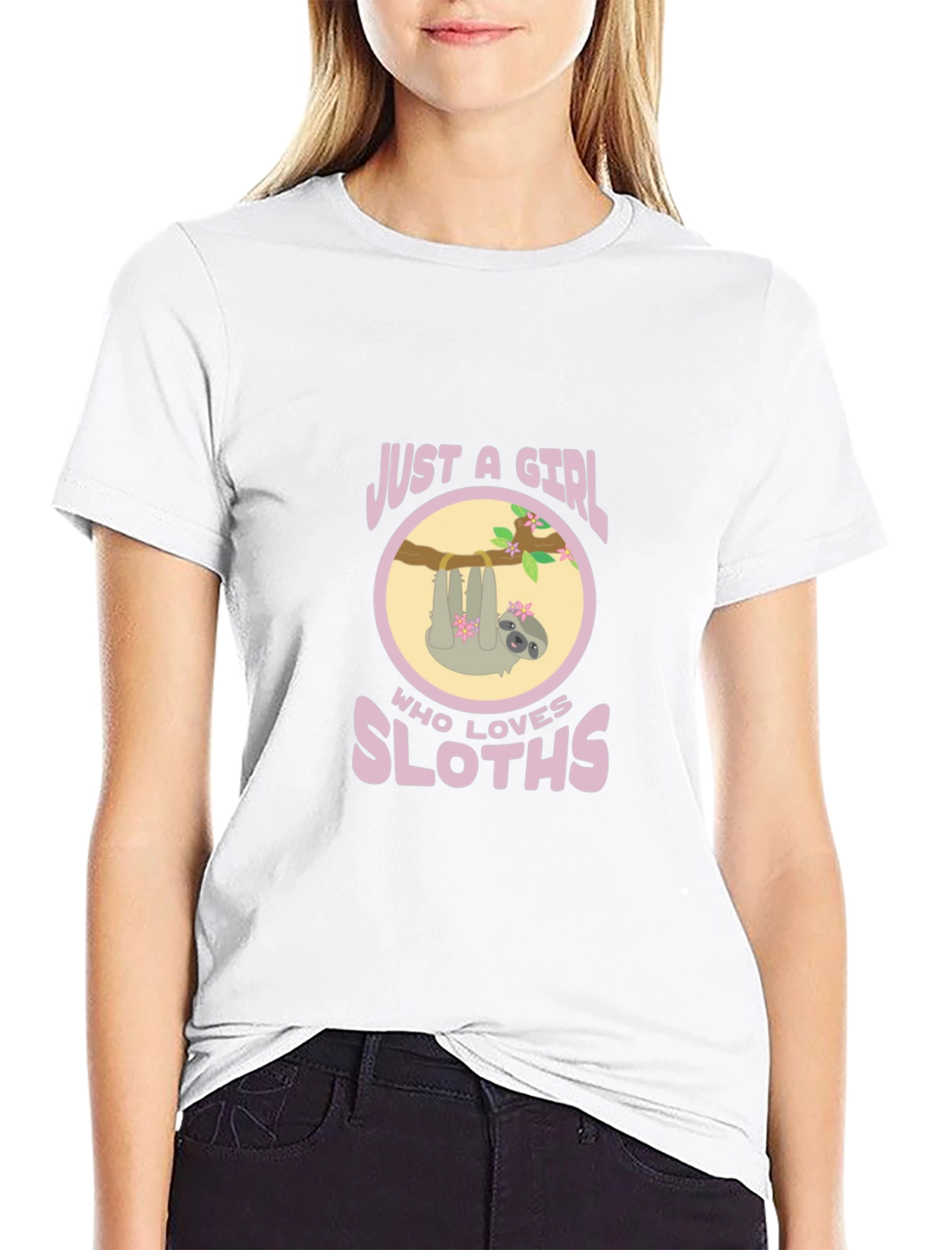 Girl Who Loves Sloths Black Tee