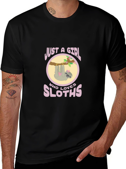 Girl Who Loves Sloths Black Tee