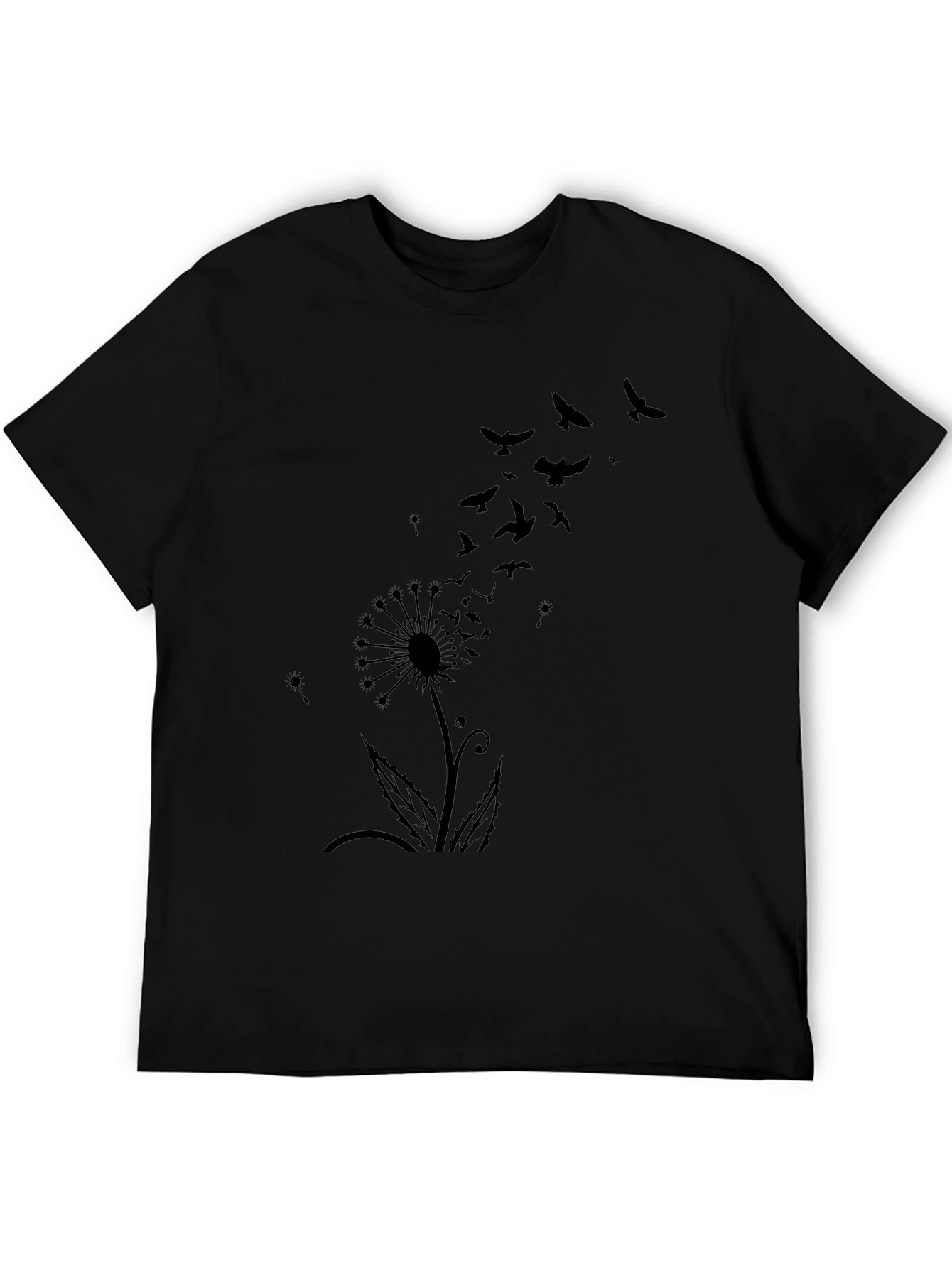 Mens Black Dandelion Bird Graphic Tee