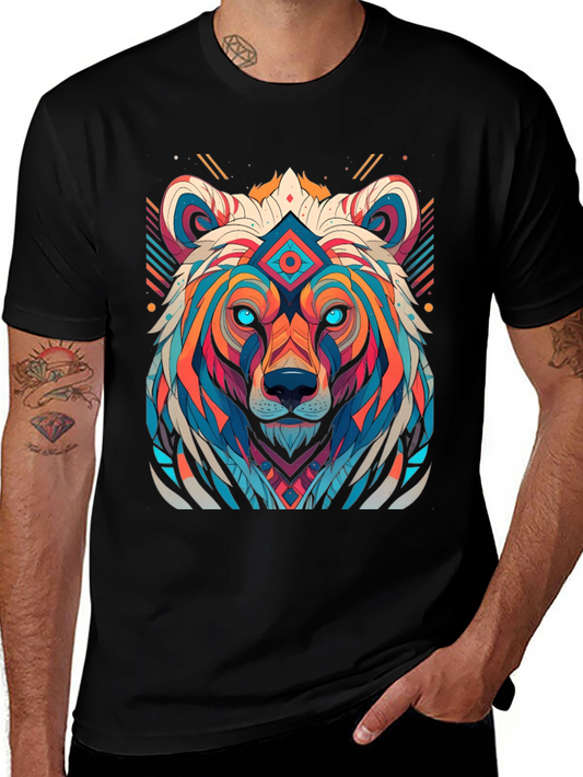 Geometric Bear Graphic Tee - Black