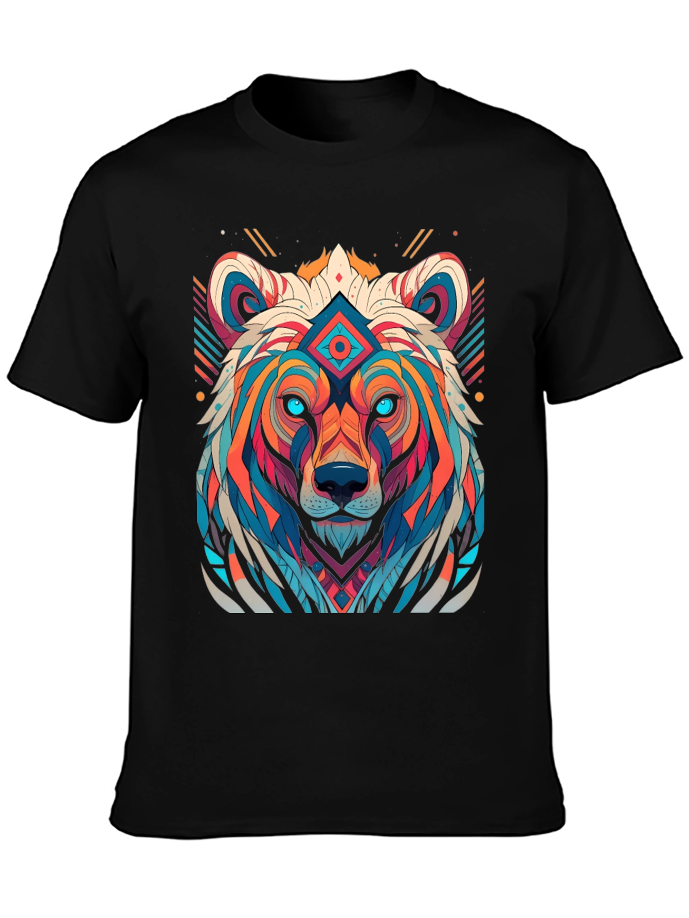Geometric Bear Graphic Tee - Black