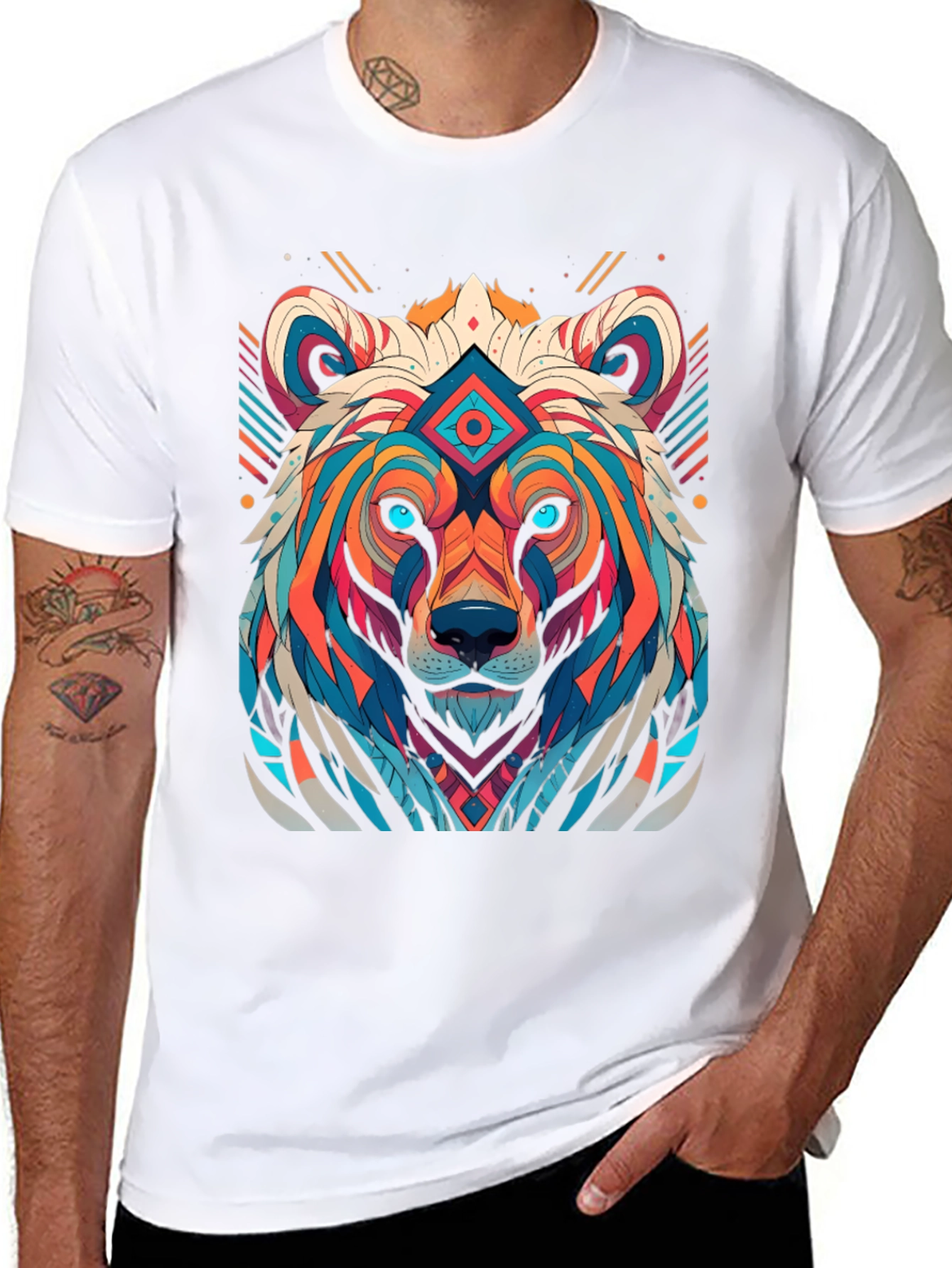 Geometric Bear Graphic Tee - Black
