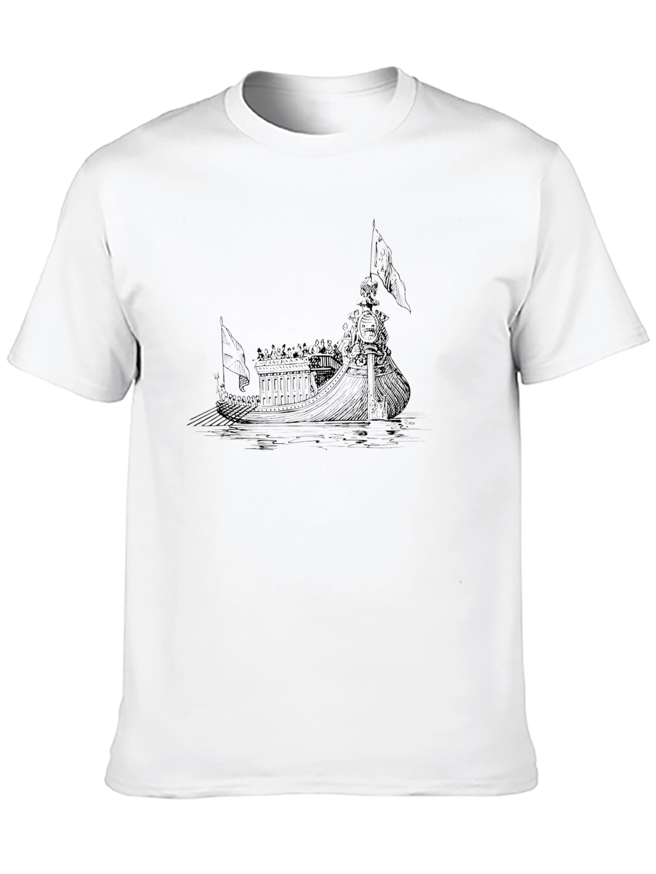 Ancient Ship Graphic Tee - Black Cotton T-Shirt