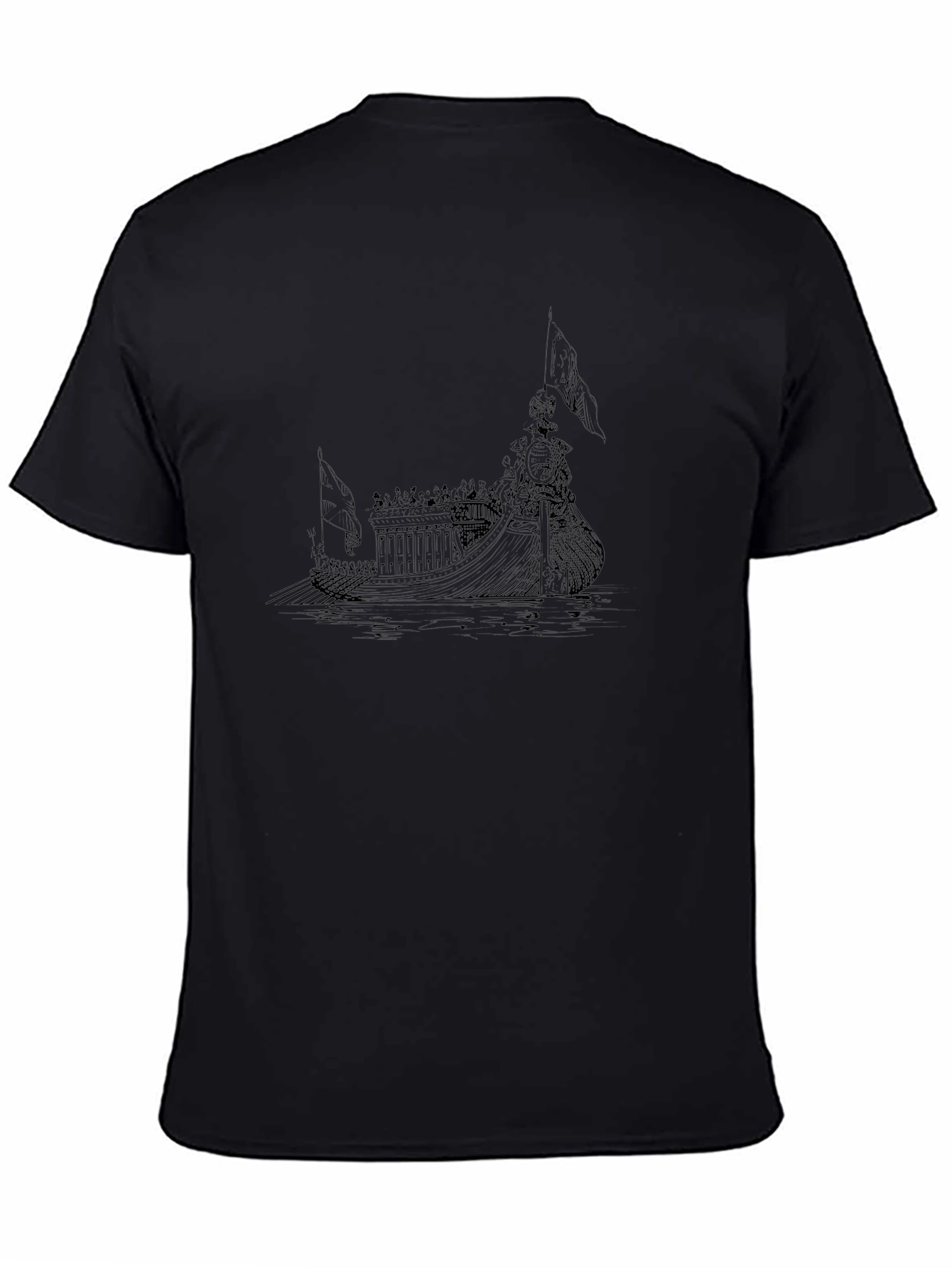 Ancient Ship Graphic Tee - Black Cotton T-Shirt