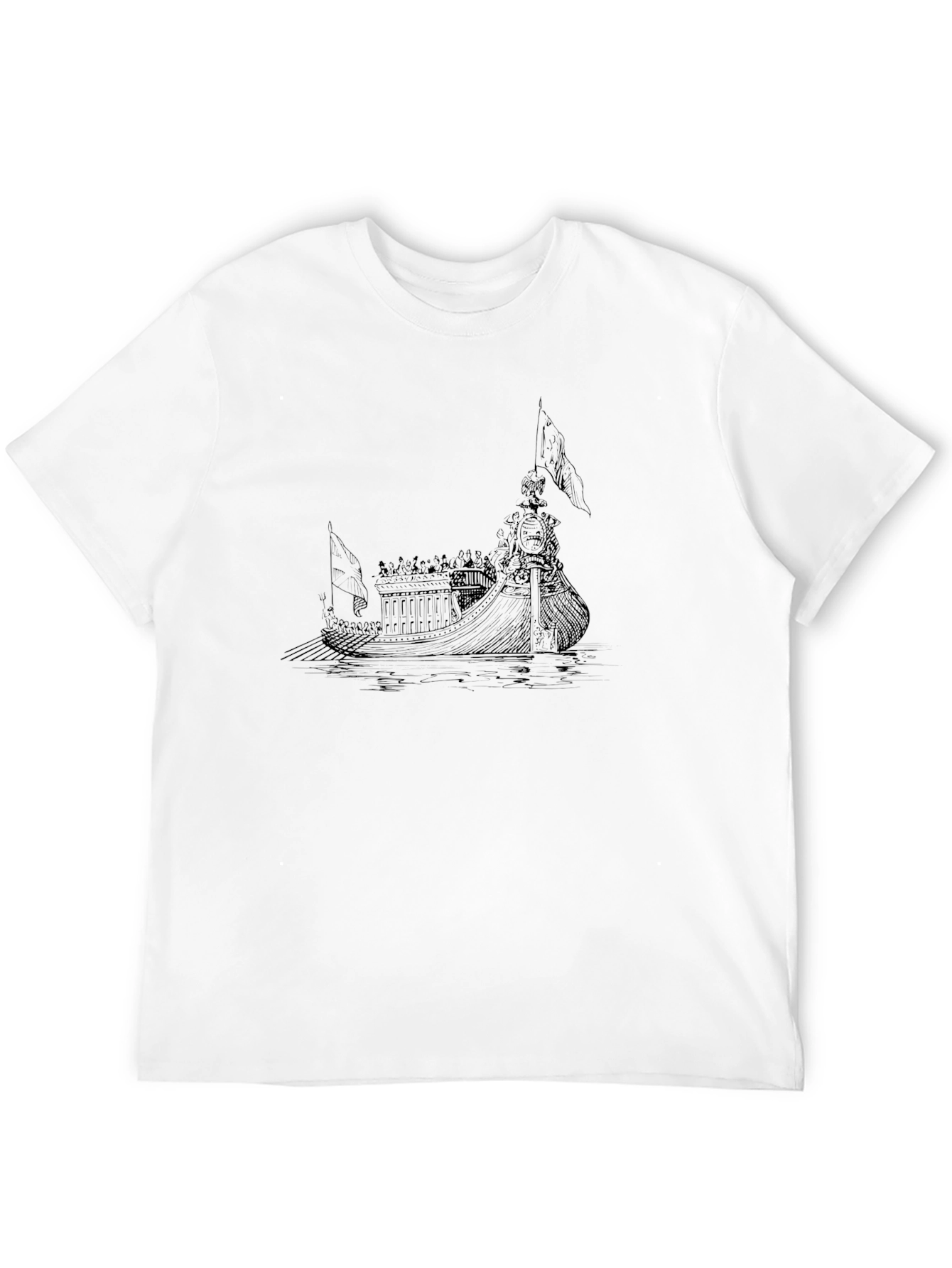 Ancient Ship Graphic Tee - Black Cotton T-Shirt