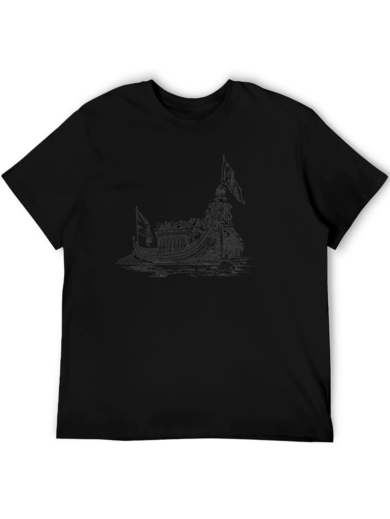 Ancient Ship Graphic Tee - Black Cotton T-Shirt