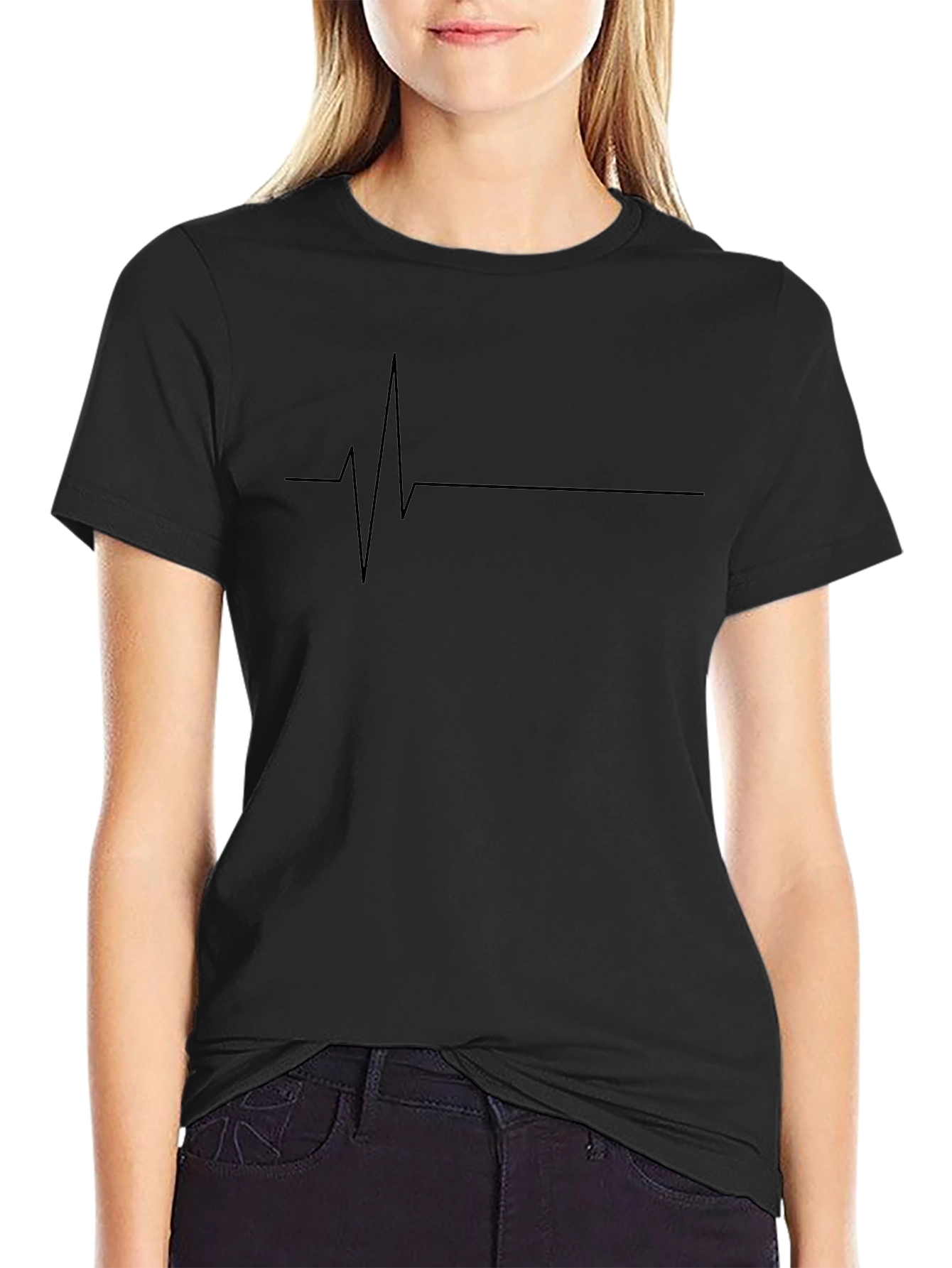 Heartbeat Pulse Line Graphic Tee - Black