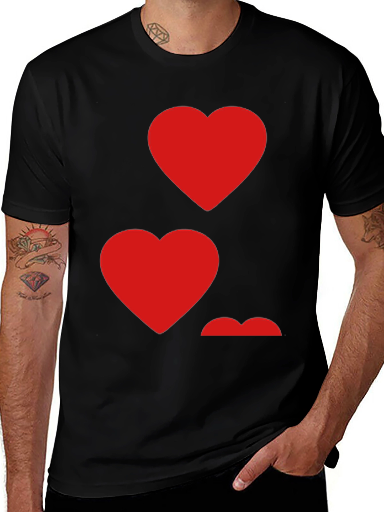 Heart Pattern Crew Neck Mens T-Shirt
