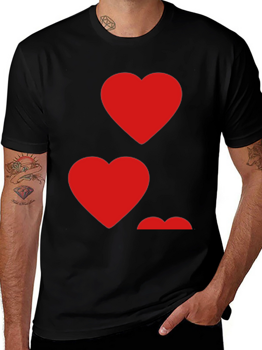 Heart Pattern Crew Neck Mens T-Shirt
