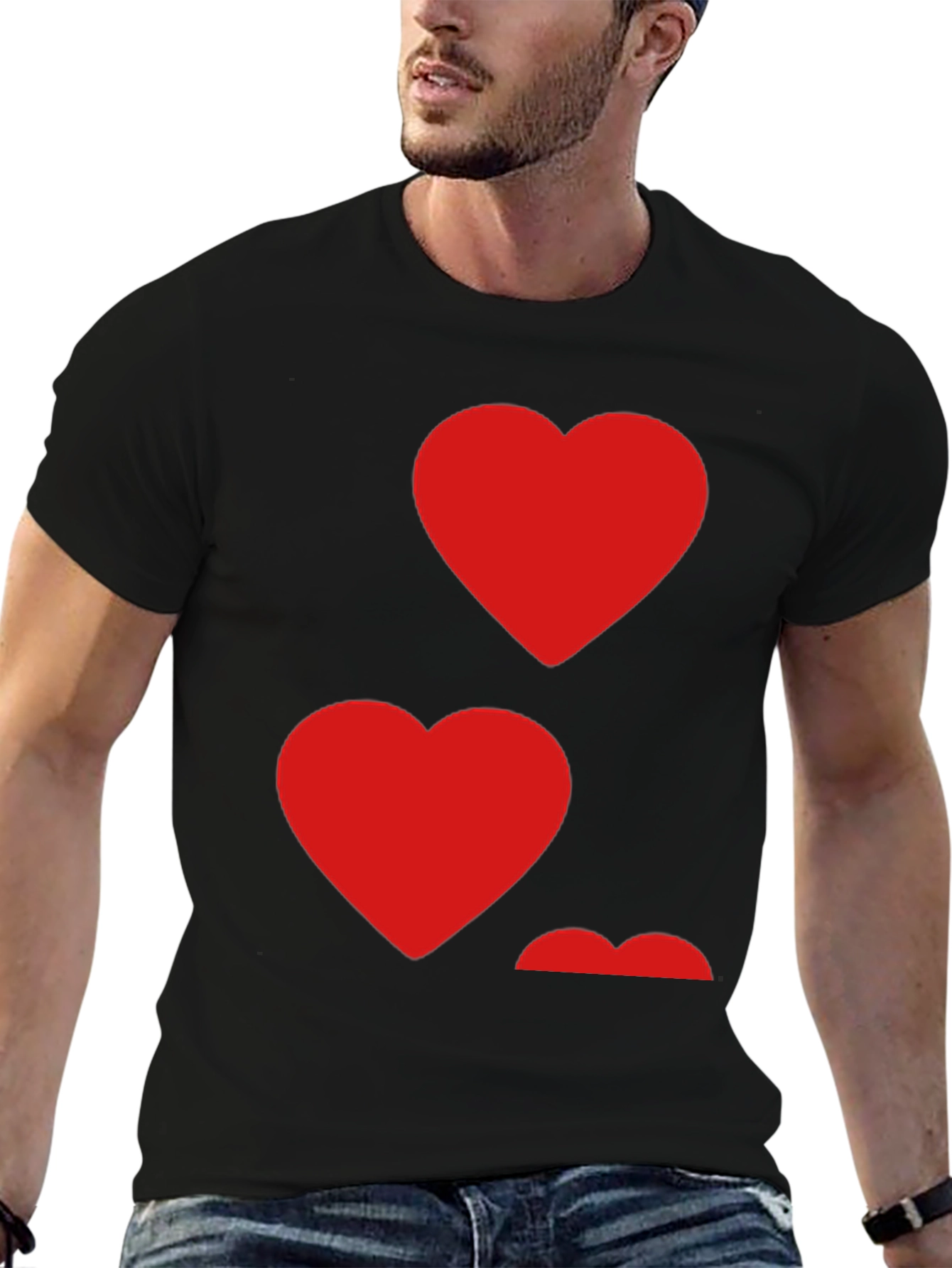 Heart Pattern Crew Neck Mens T-Shirt