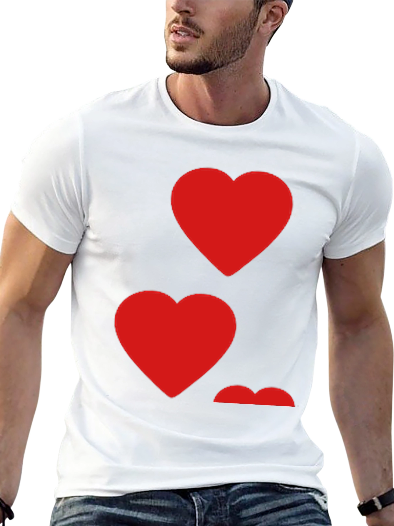 Heart Pattern Crew Neck Mens T-Shirt