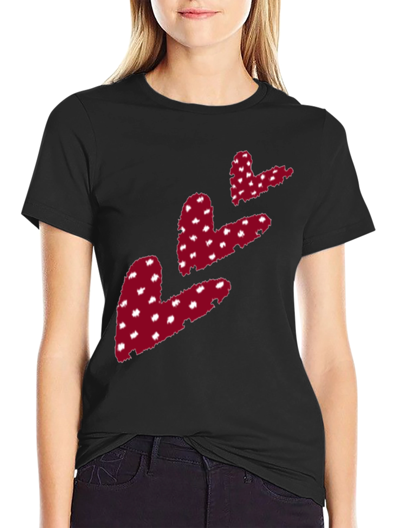 Heart Print Black T-Shirt