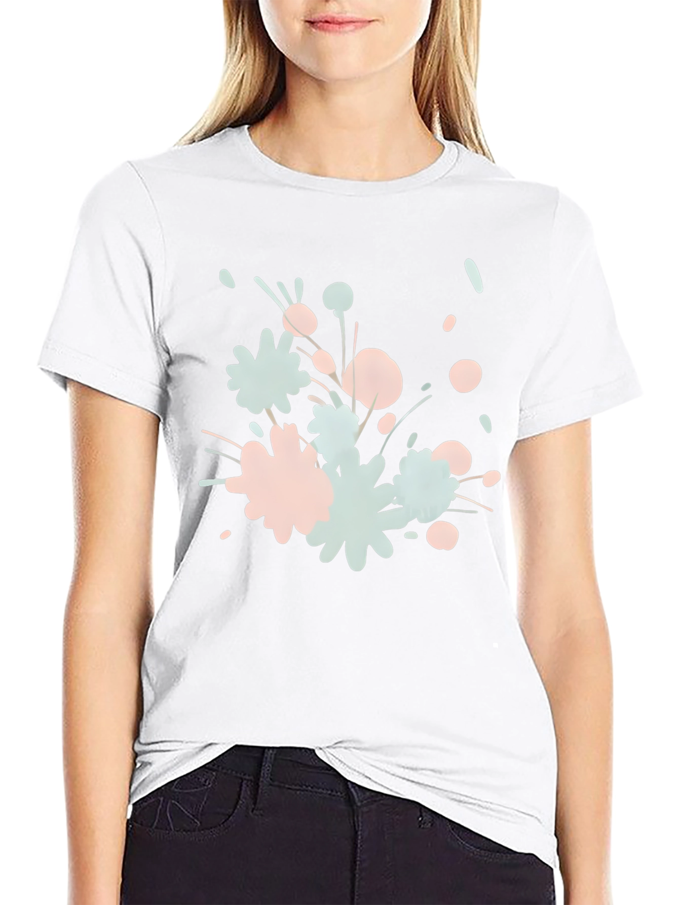 Abstract Floral Print Black T-Shirt