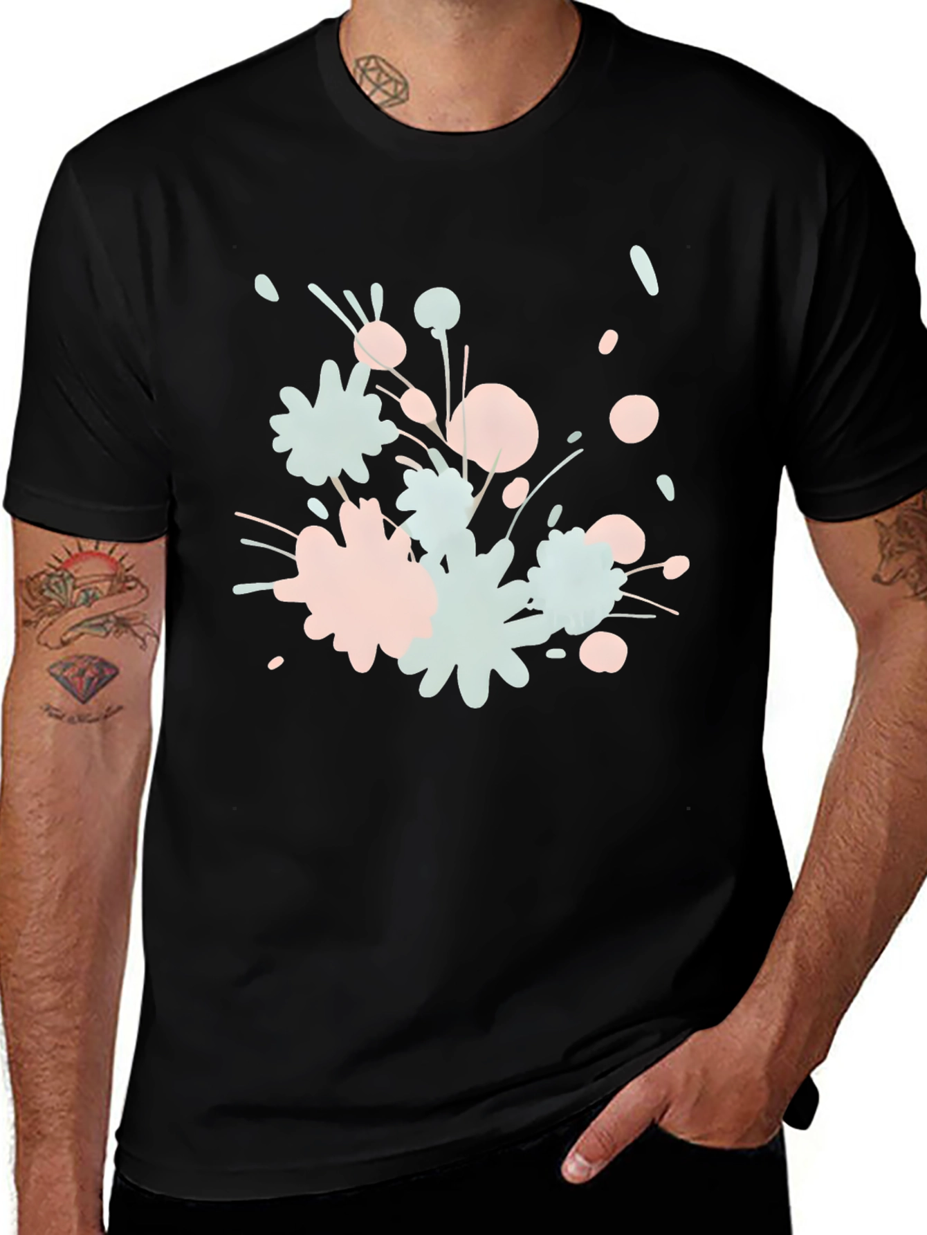 Abstract Floral Print Black T-Shirt