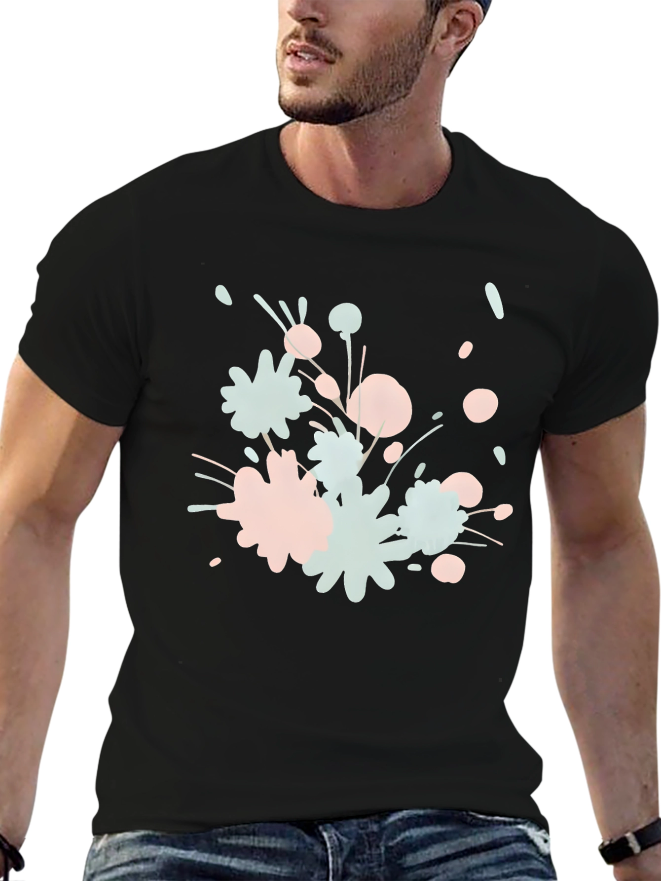 Abstract Floral Print Black T-Shirt