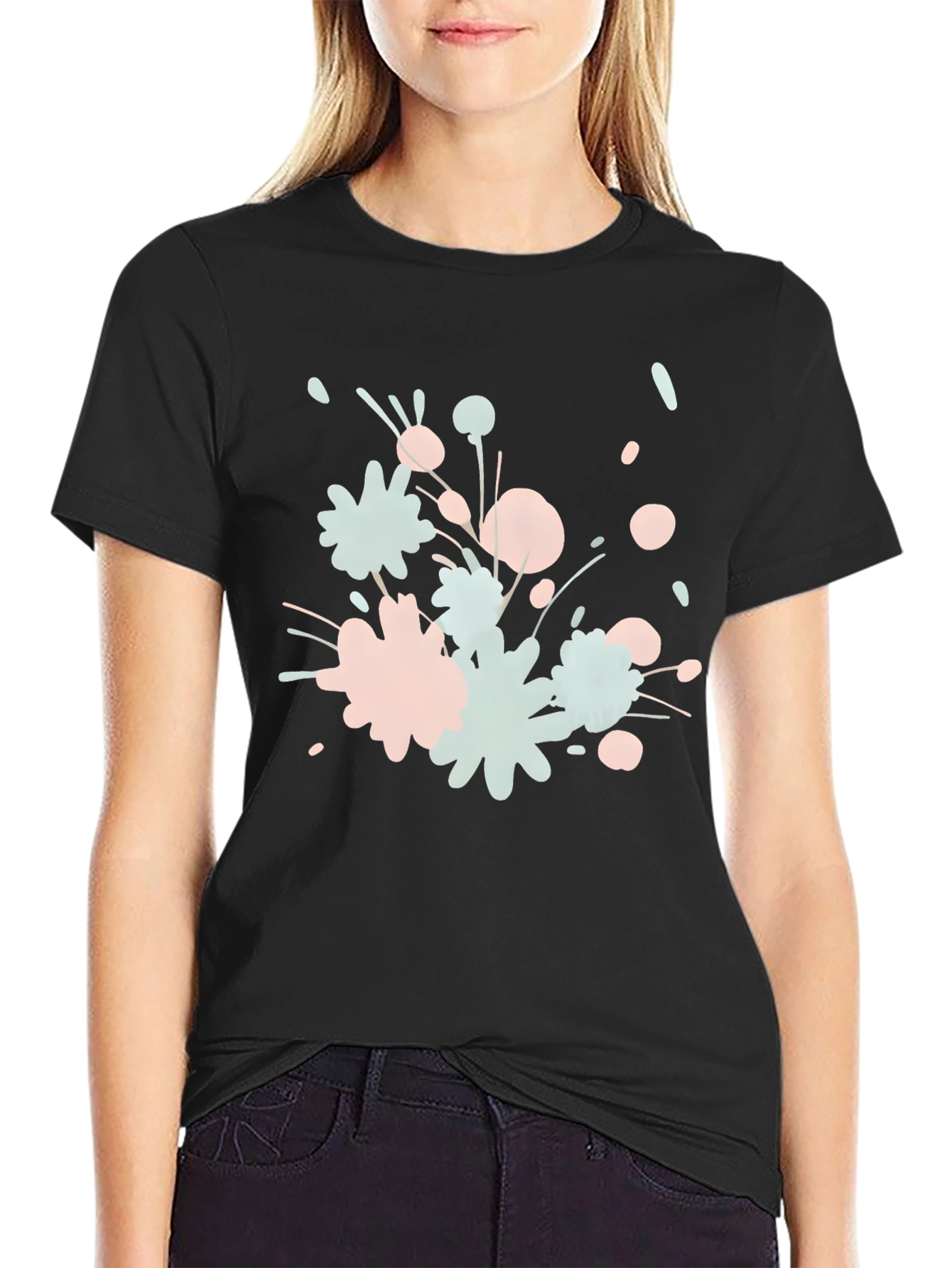 Abstract Floral Print Black T-Shirt