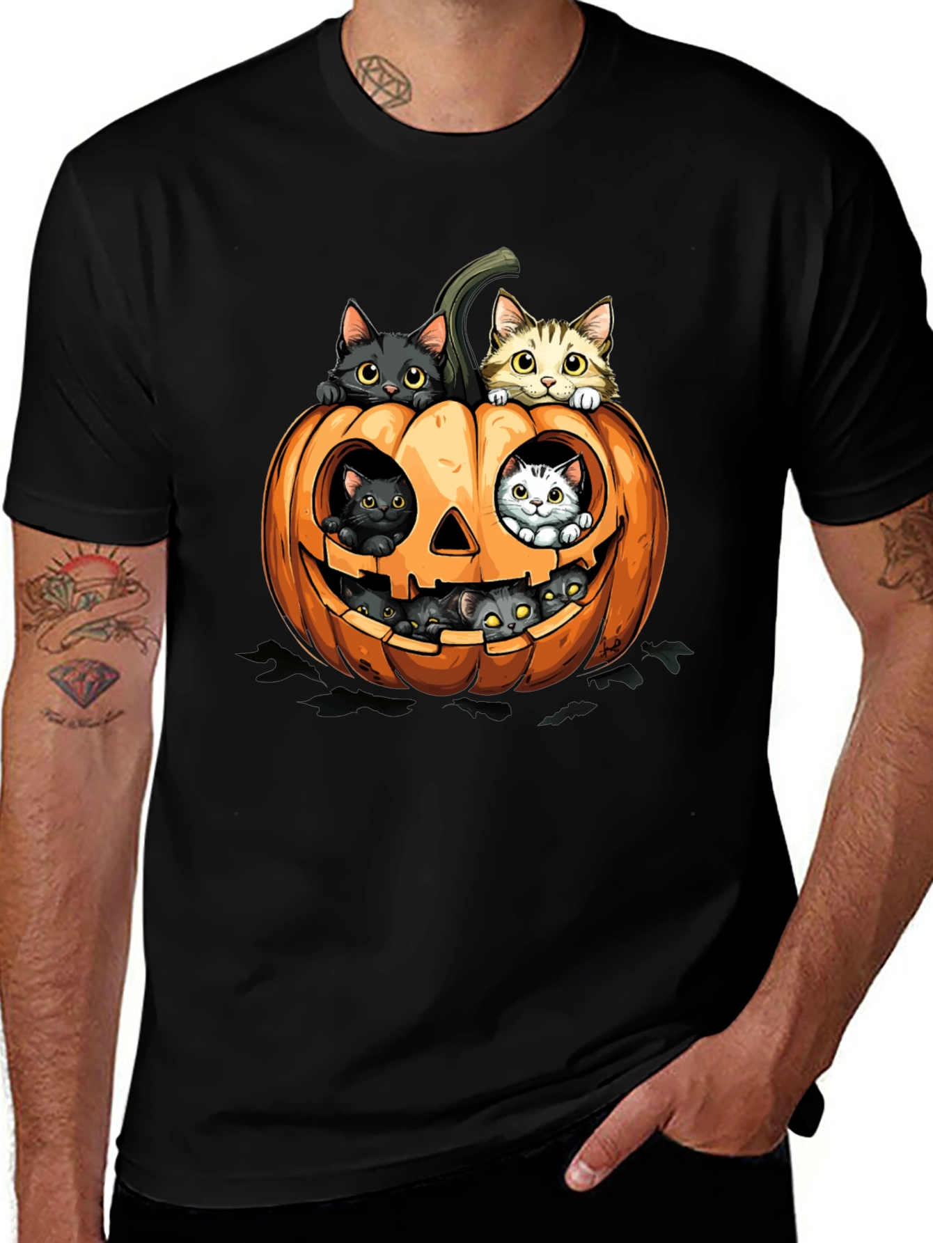 Halloween Cats in Pumpkin T-Shirt