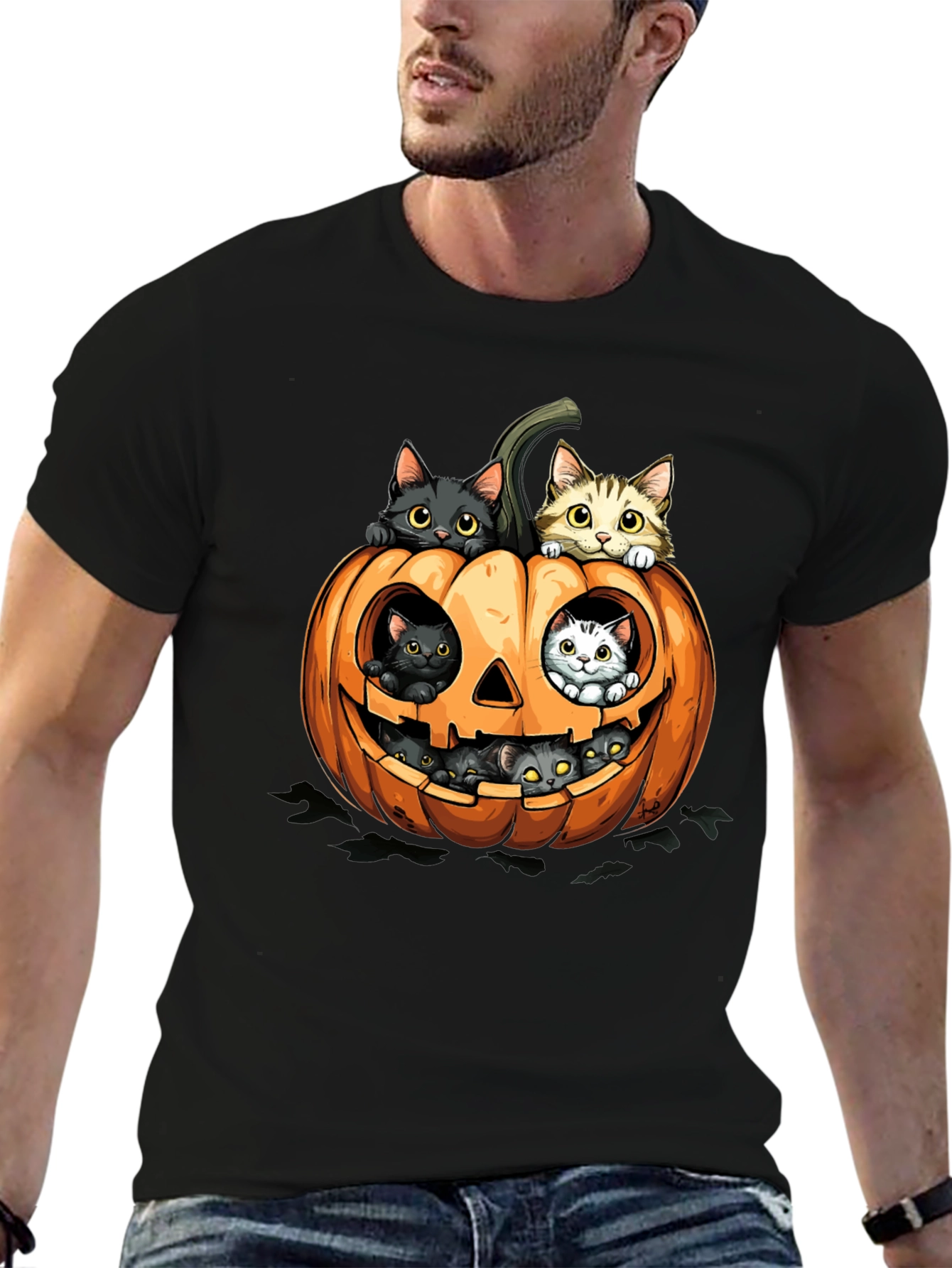 Halloween Cats in Pumpkin T-Shirt