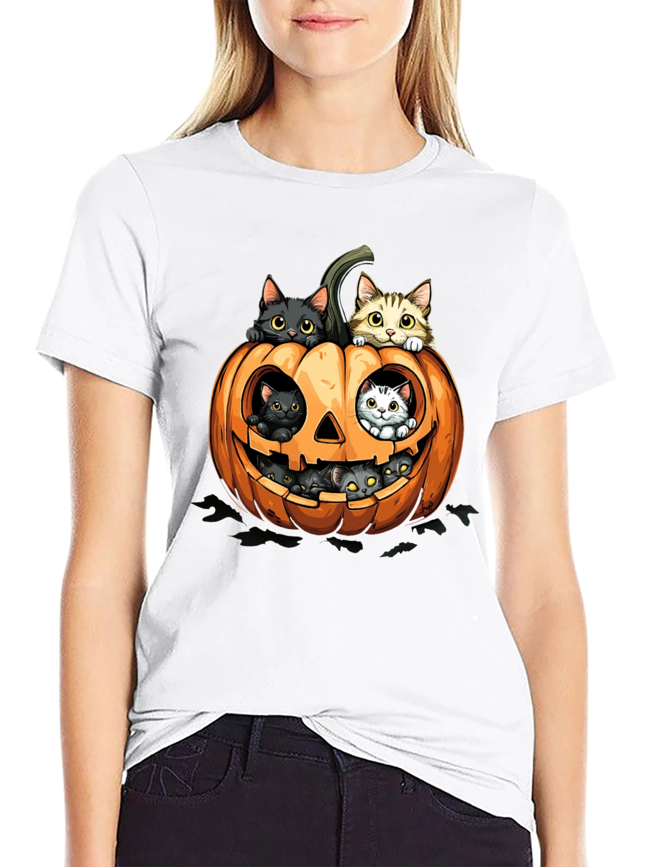 Halloween Cats in Pumpkin T-Shirt