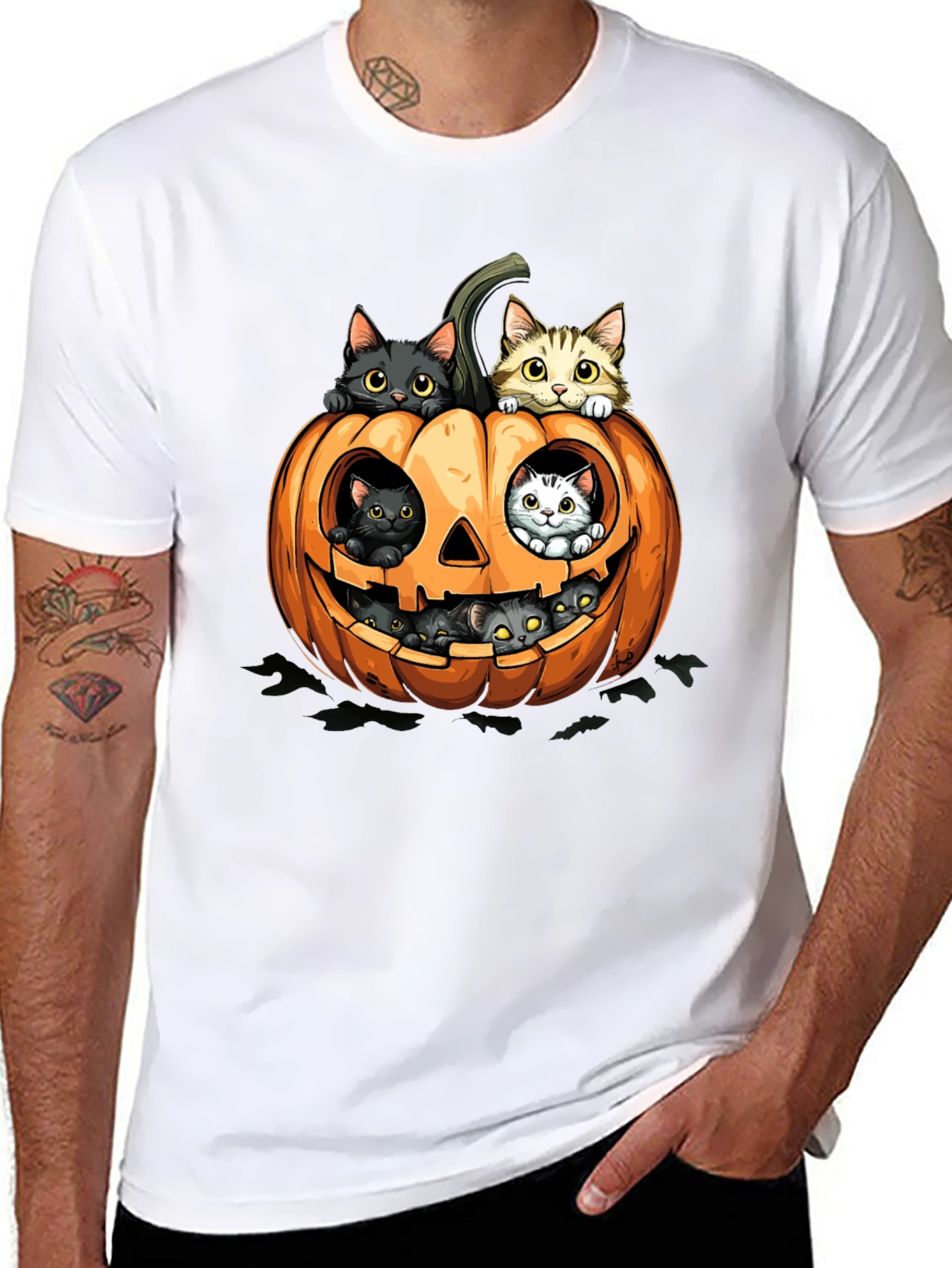 Halloween Cats in Pumpkin T-Shirt