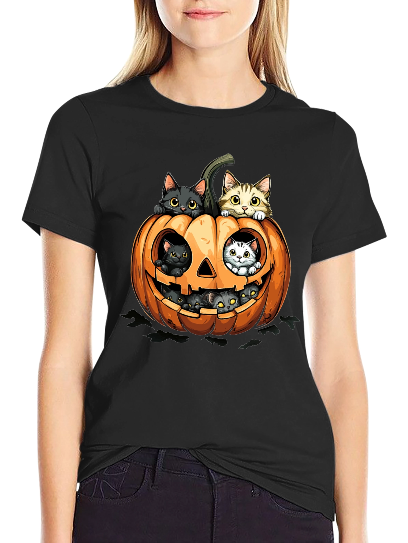 Halloween Cats in Pumpkin T-Shirt