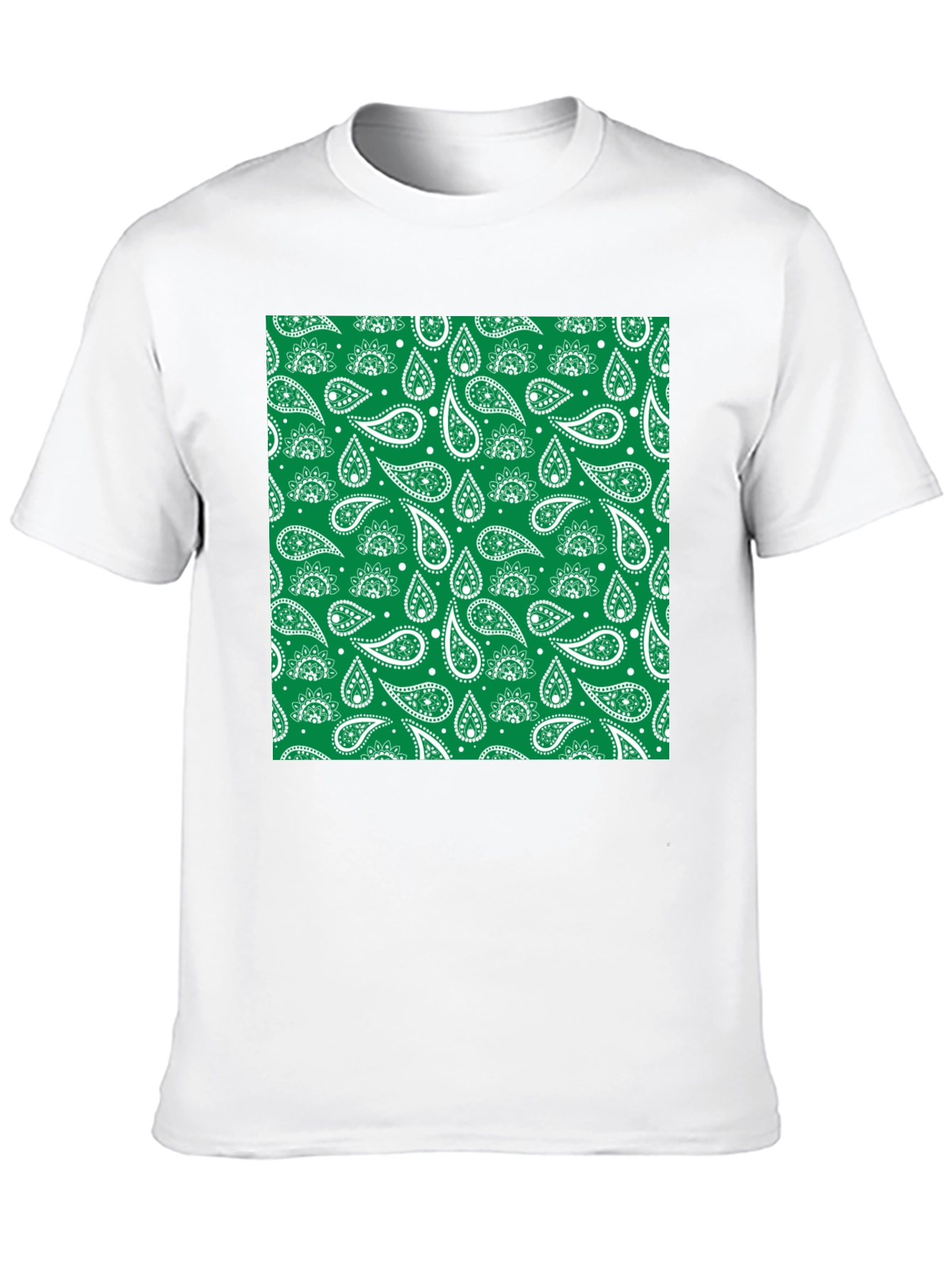 Green Paisley Print Black T-Shirt
