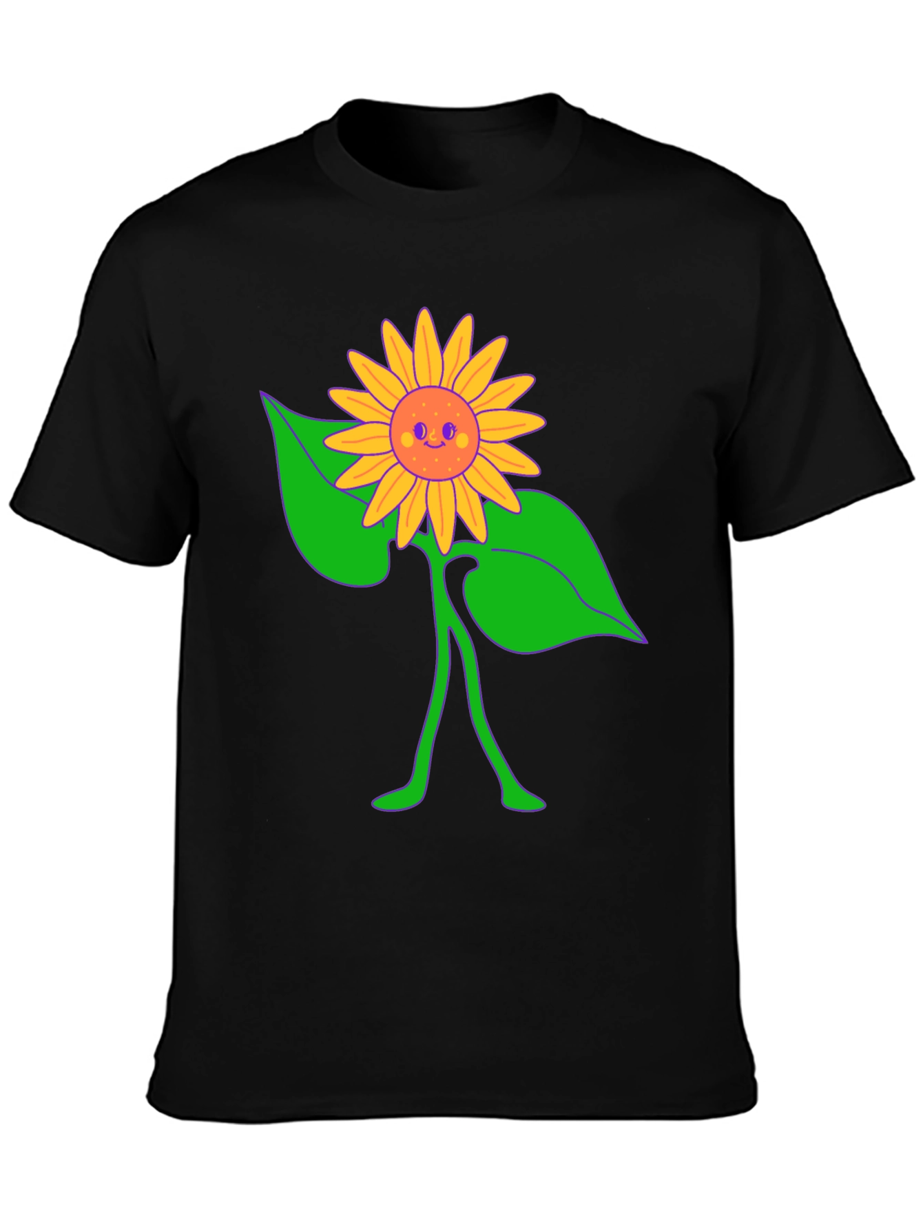 Groovy Sunflower Graphic Tee - Black Cotton Comfort