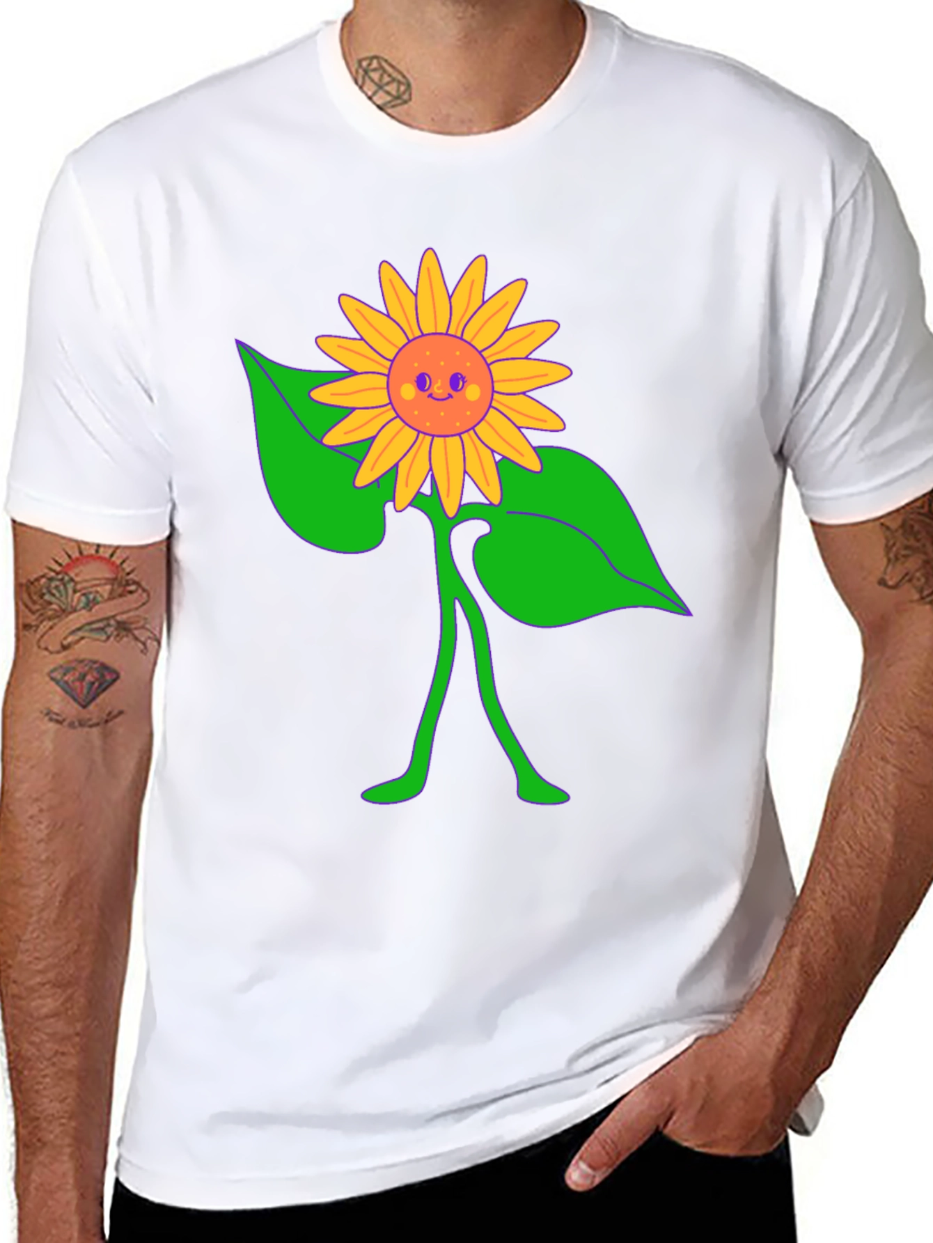 Groovy Sunflower Graphic Tee - Black Cotton Comfort