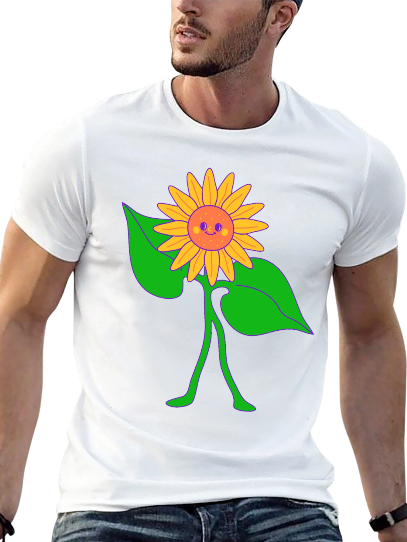 Groovy Sunflower Graphic Tee - Black Cotton Comfort