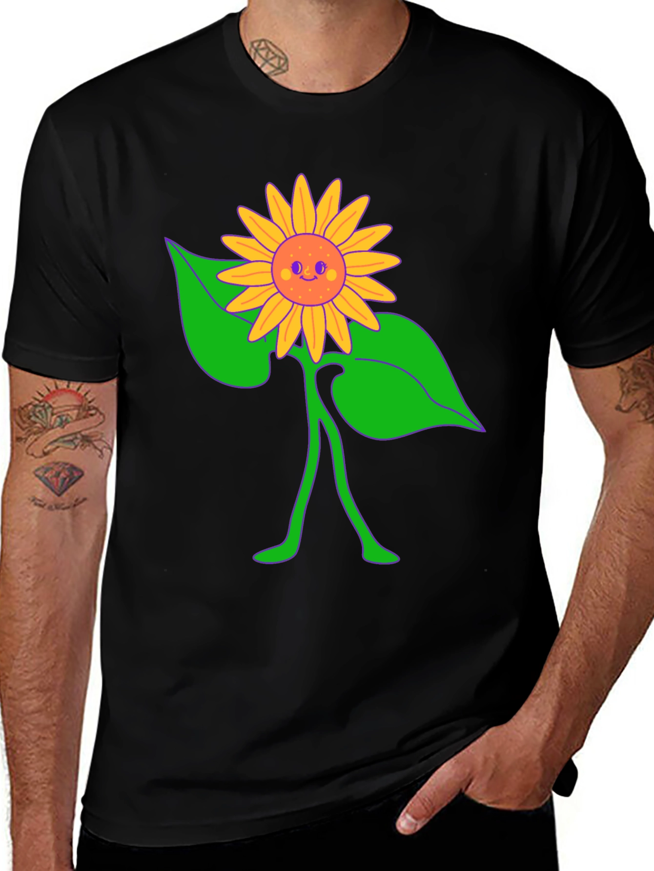 Groovy Sunflower Graphic Tee - Black Cotton Comfort