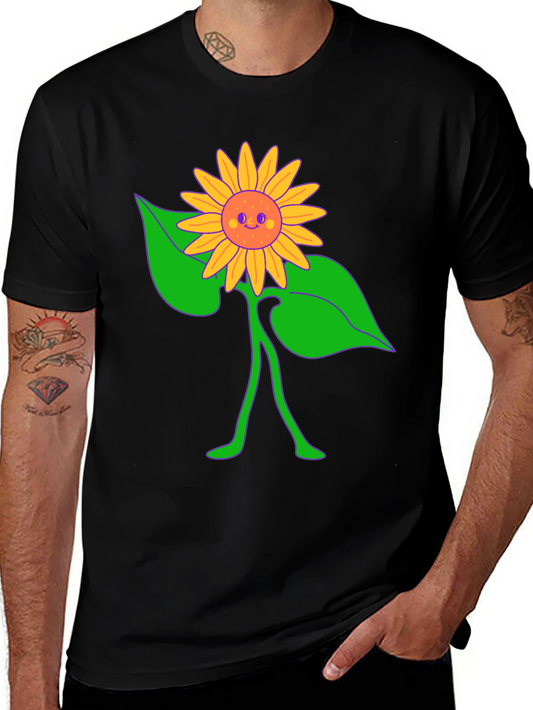 Groovy Sunflower Graphic Tee - Black Cotton Comfort